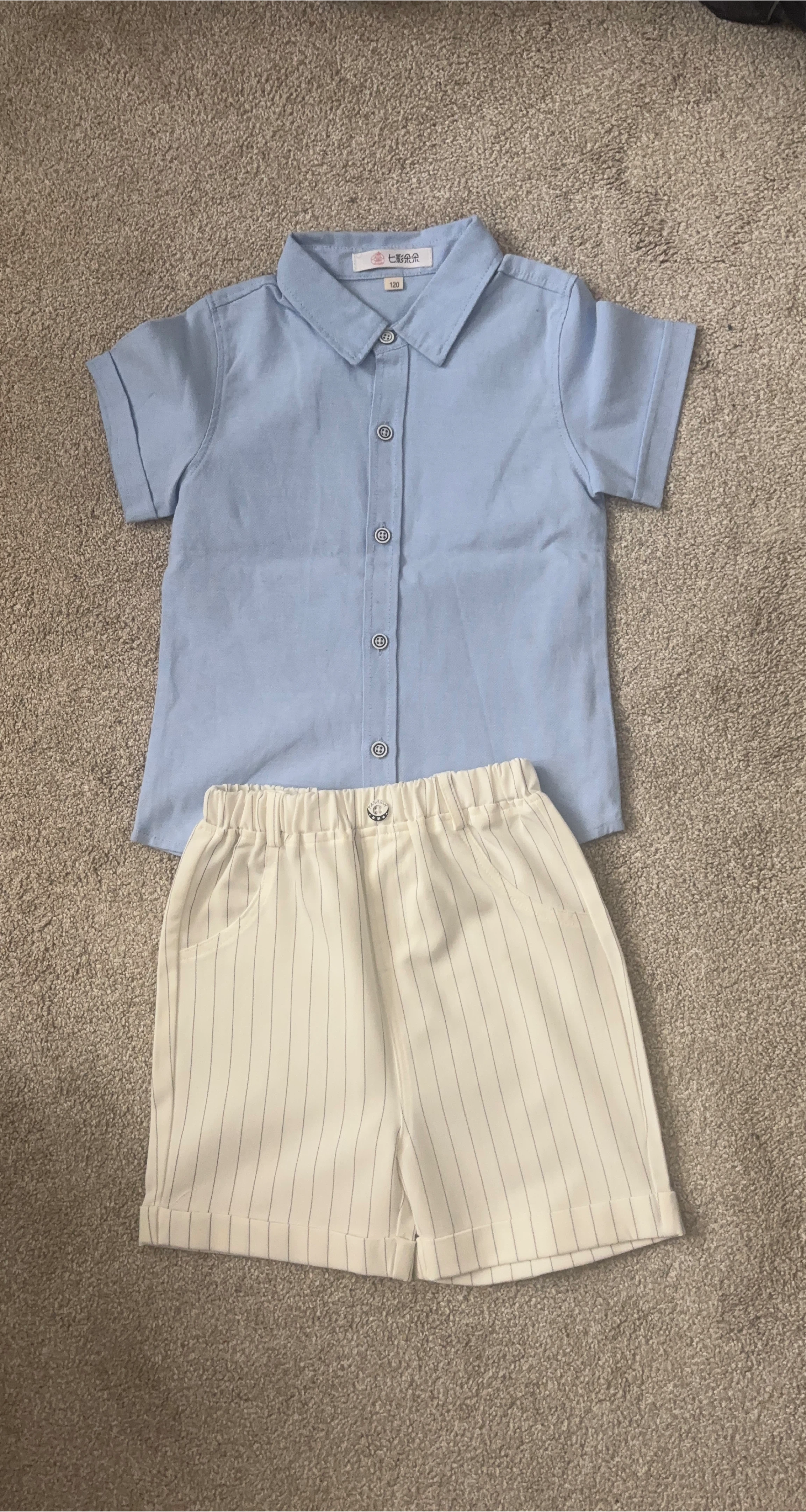 Baby Blue Shirt & Striped Shorts Set photo shoot set
