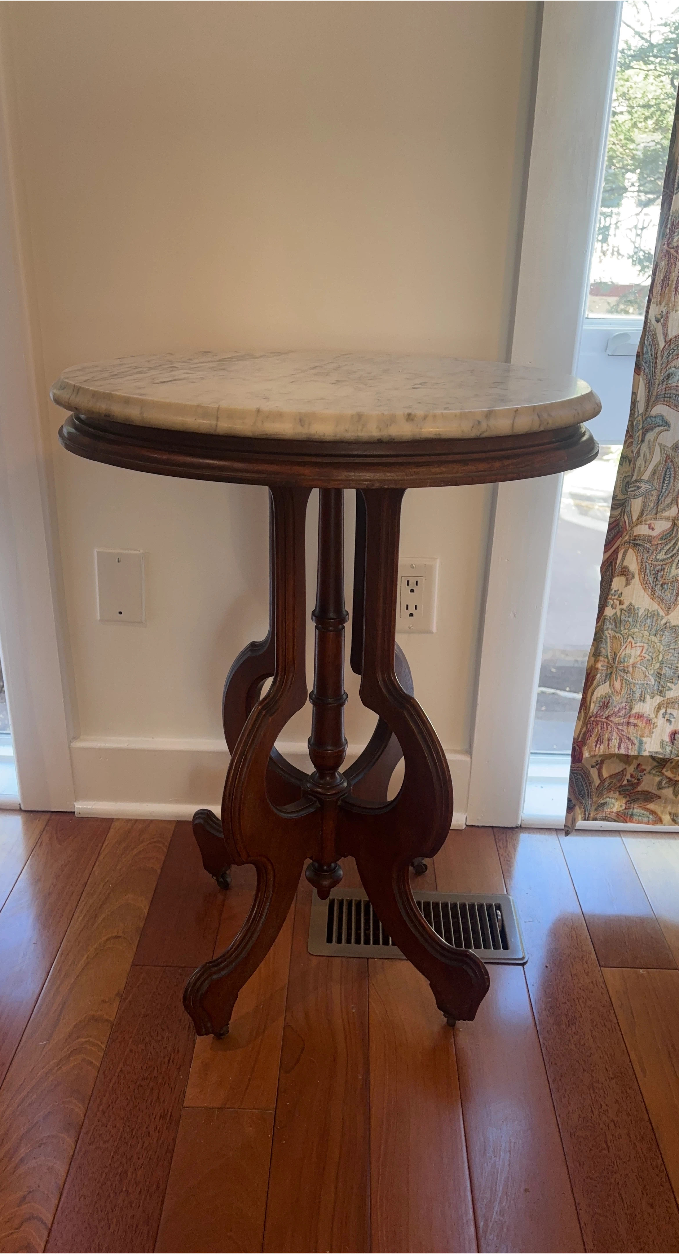 Victorian Vintage Marble Top Carved Table thumbnail