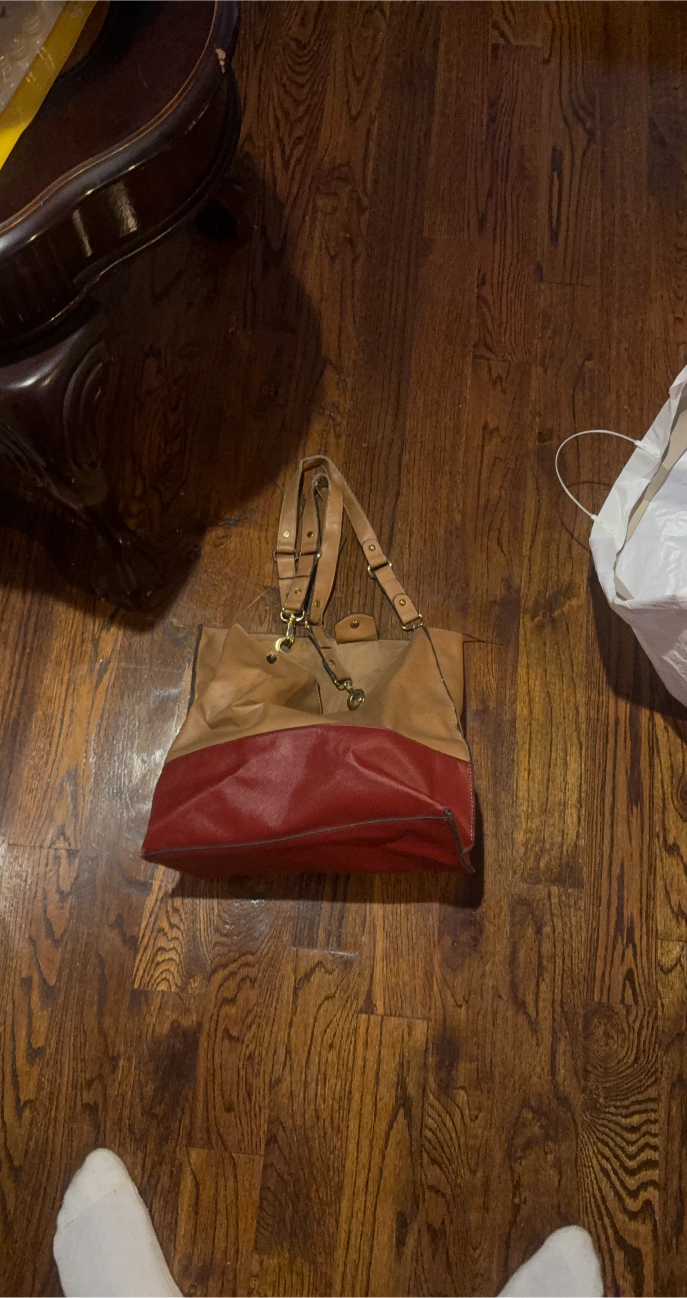 Red & Tan Leather Tote Bag thumbnail