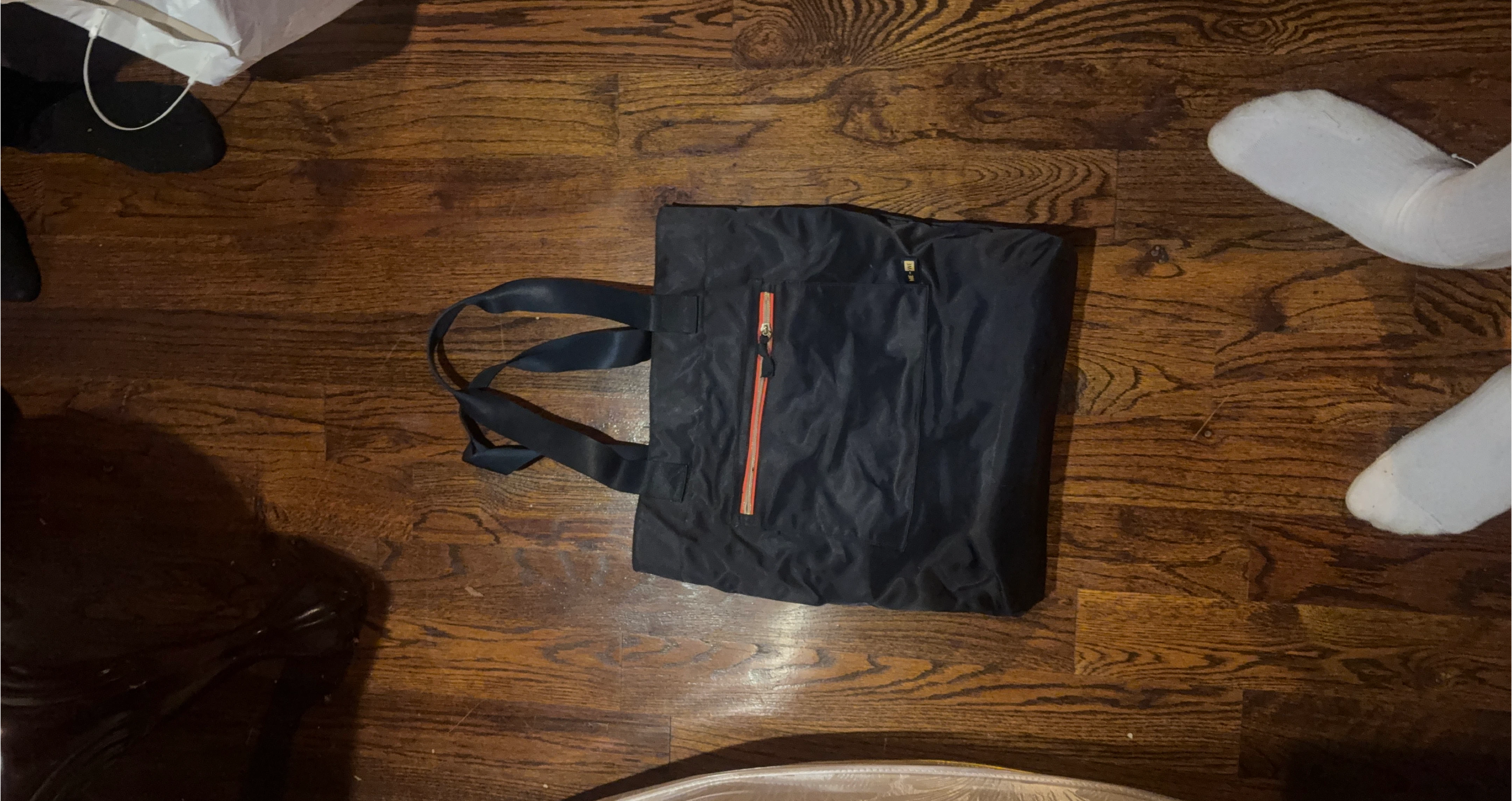 Black Tote Bag with Orange Zipper thumbnail