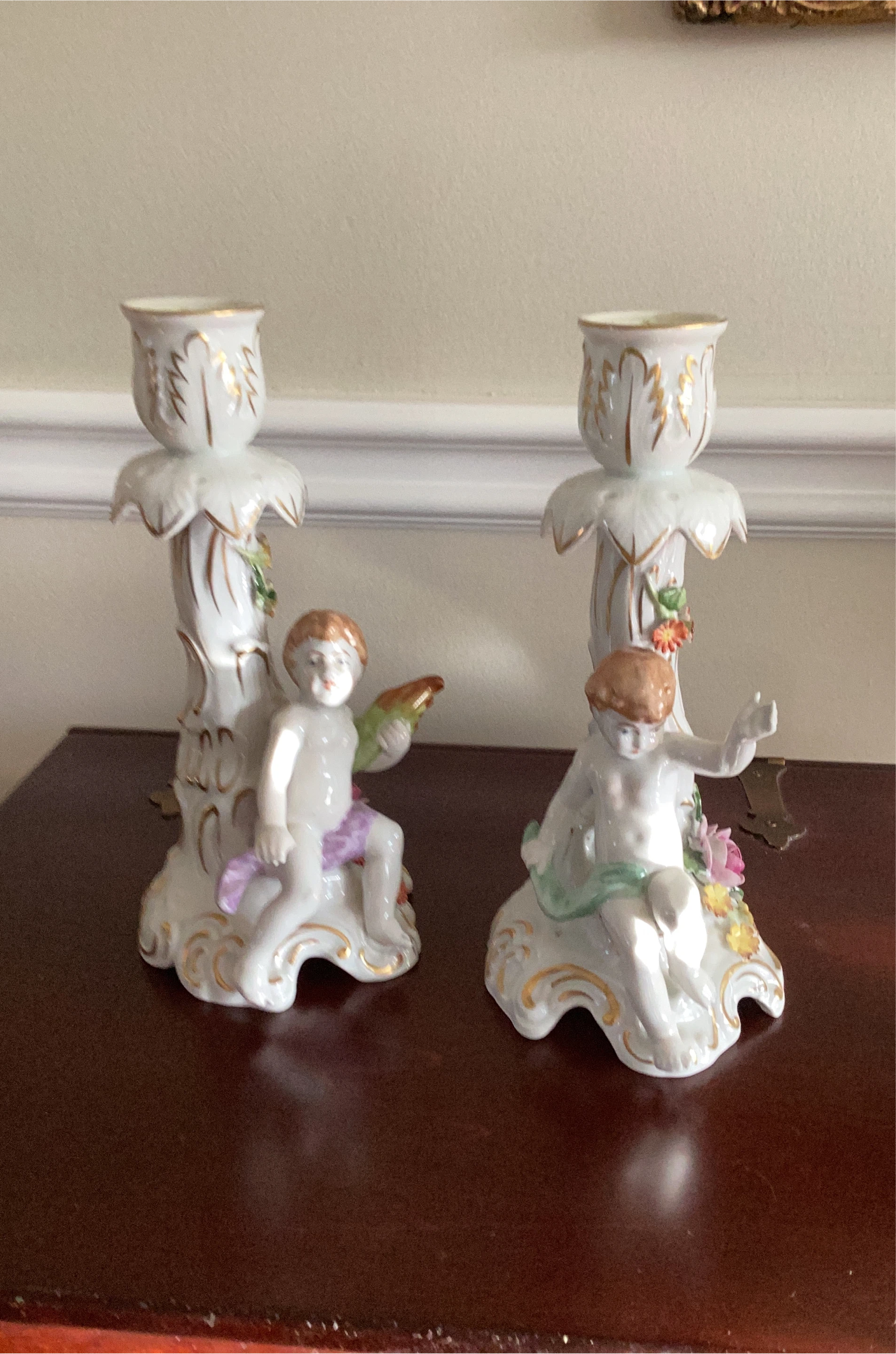 Vintage Porcelain Cherub Candlestick Holders - Set of 2 thumbnail