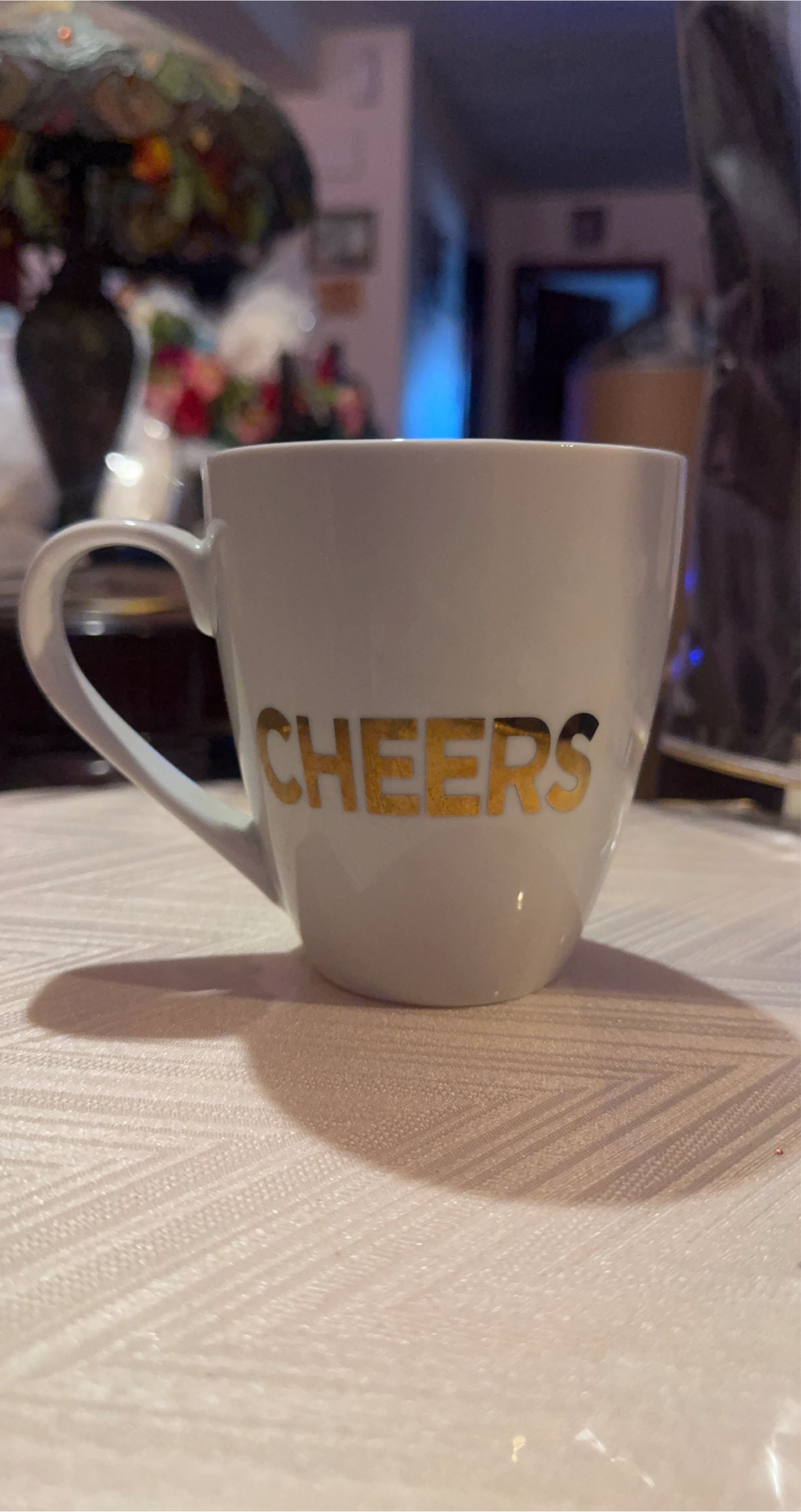 White Mug with Gold 'Cheers' thumbnail