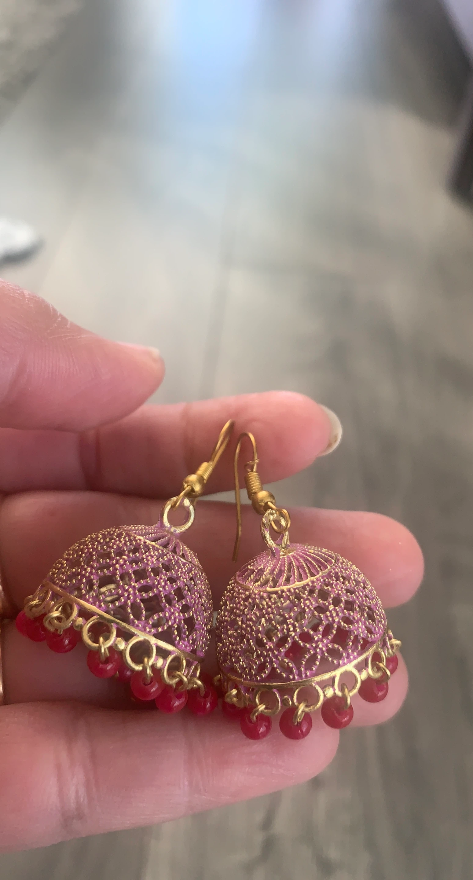Pink & Gold Jhumka Earrings thumbnail