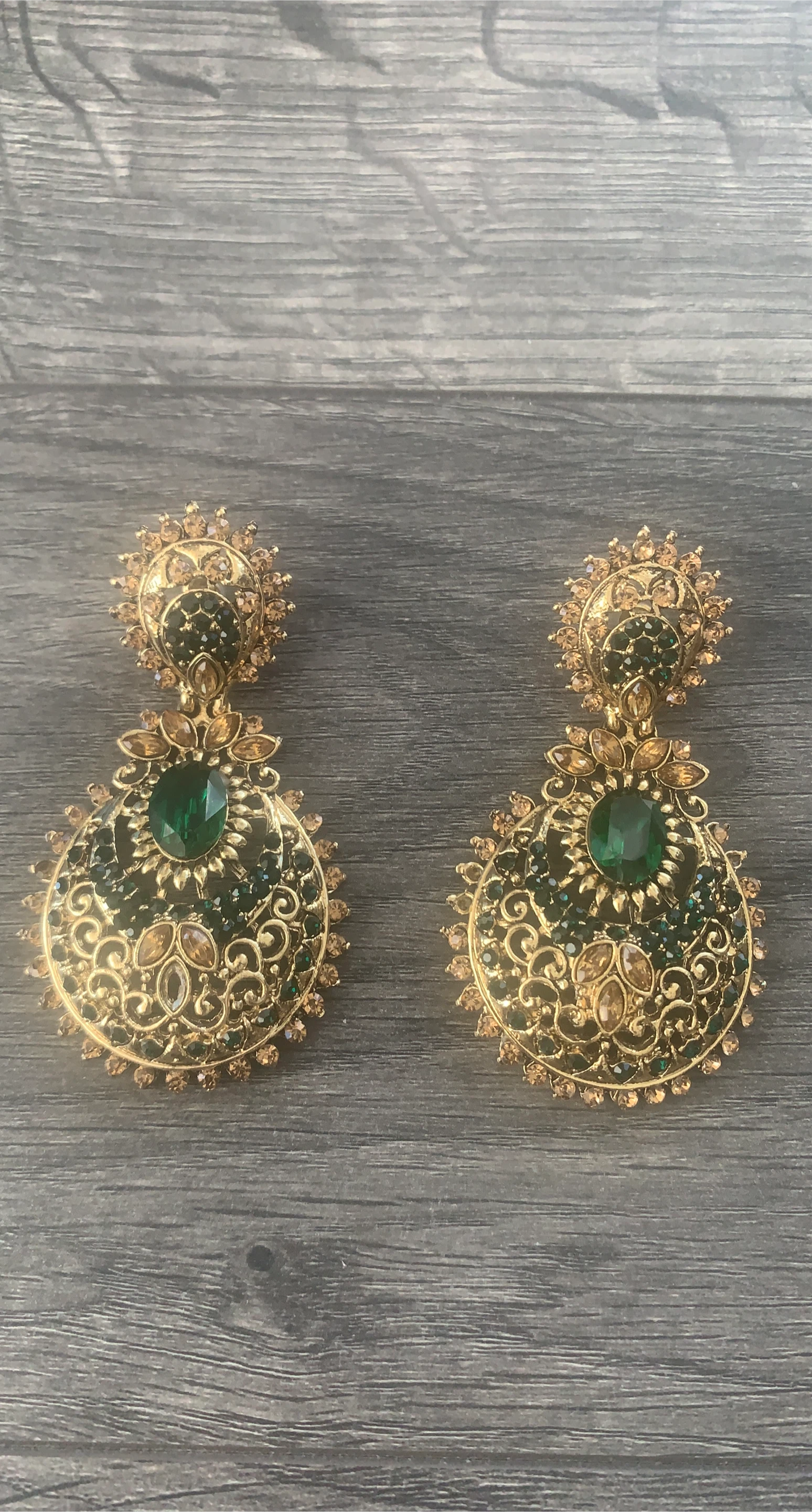 Gold & Green Dangle Earrings thumbnail
