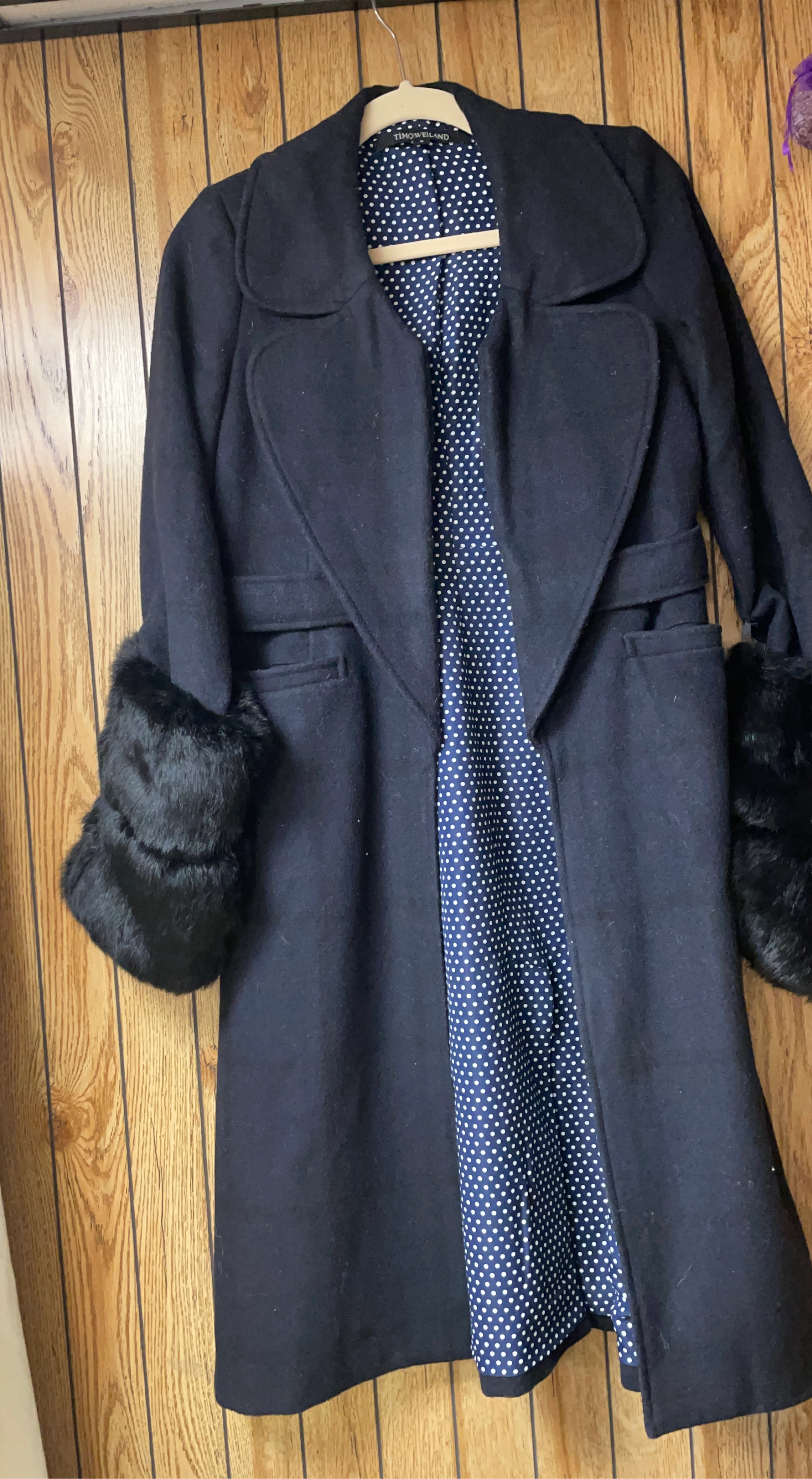 Timo Weiland Black Coat w/ Fur Cuffs thumbnail