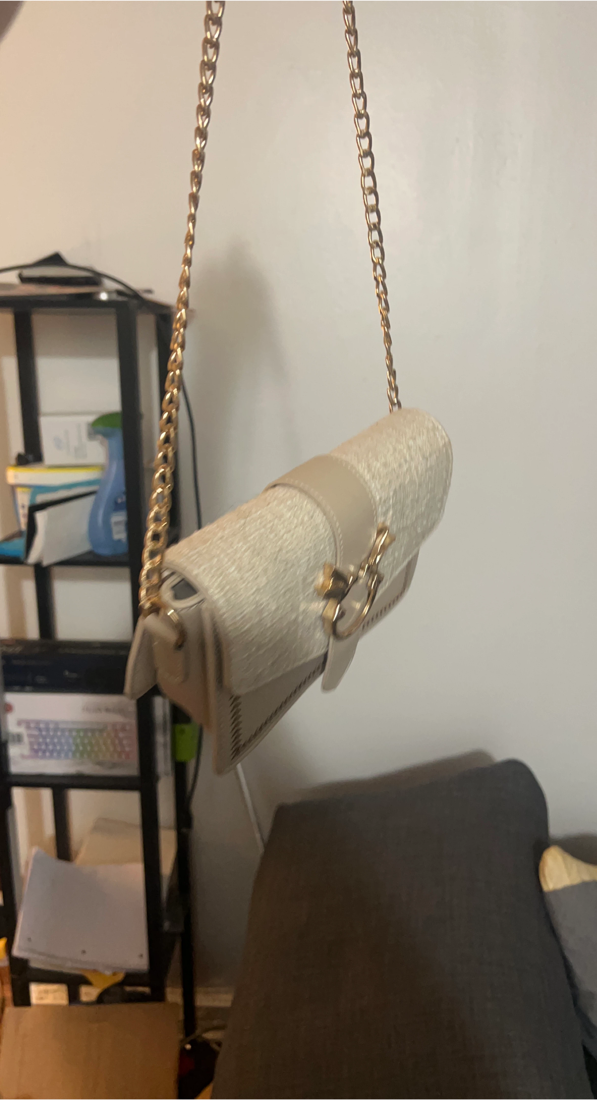 Beige Shoulder Bag with Gold Chain thumbnail