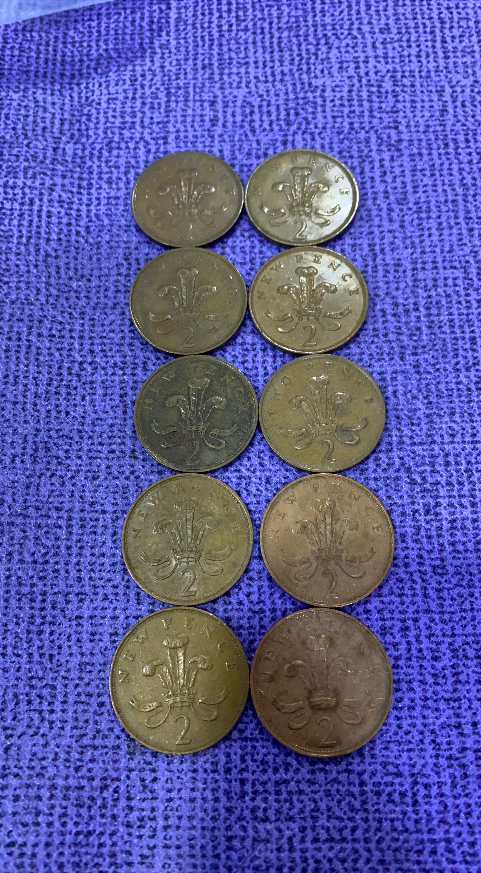 Ten British Two Pence Coins