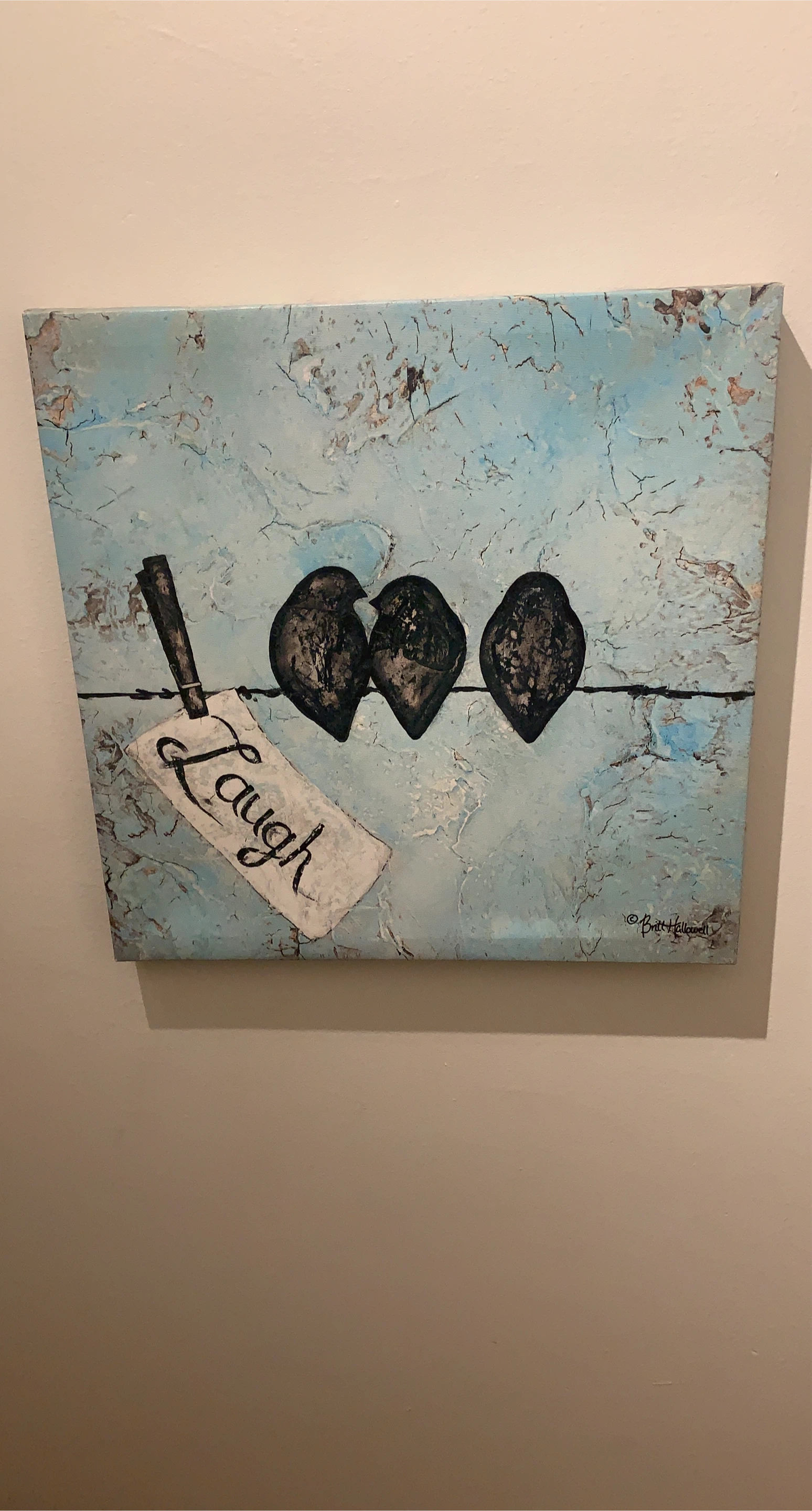 Canvas Painting with Birds and 'Laugh' Tag thumbnail