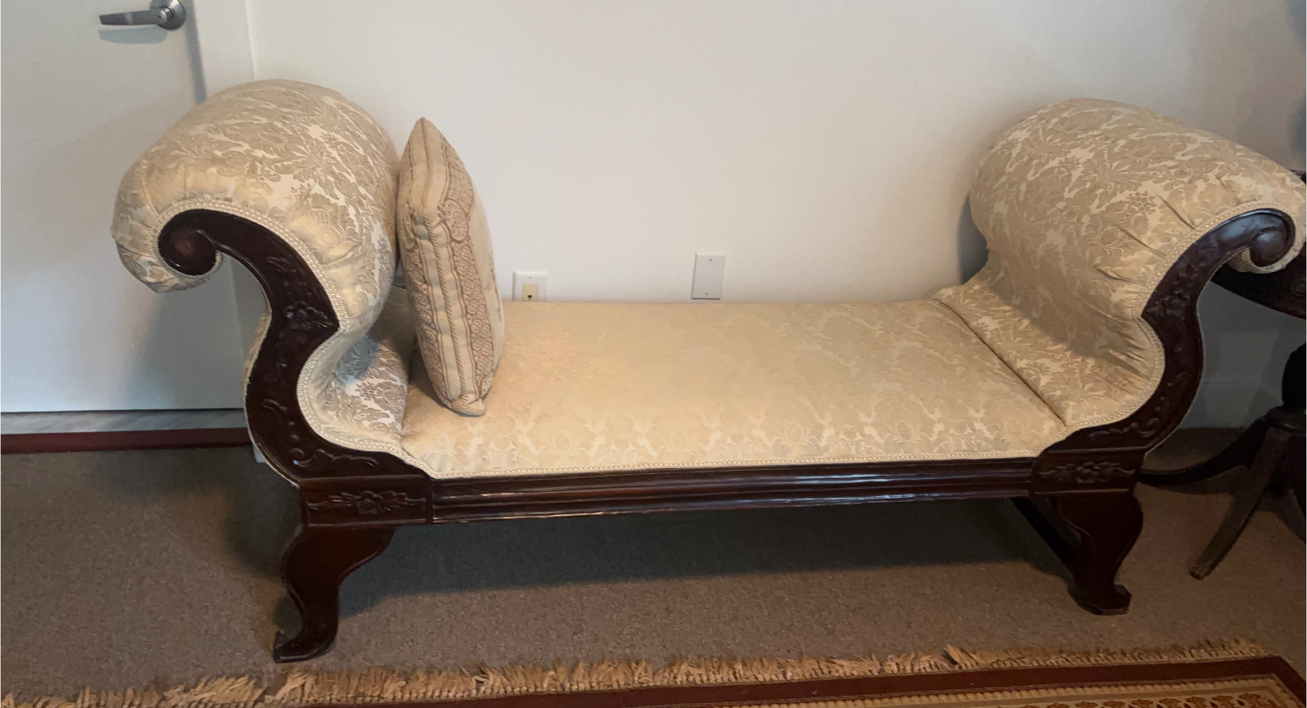 Elegant Antique Carved Chaise Lounge- Imported From The Far East thumbnail