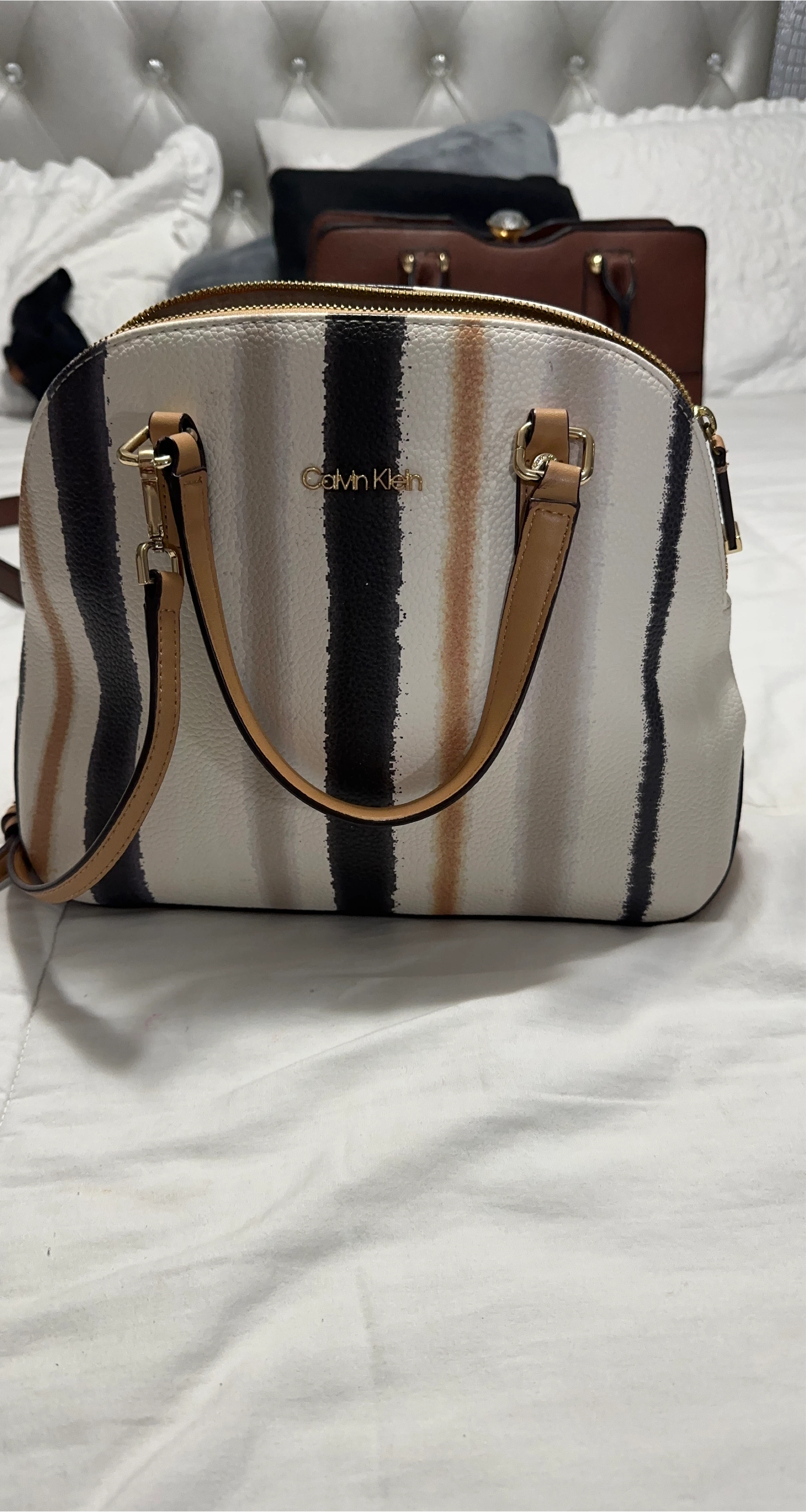 Calvin Klein Striped Dome Satchel