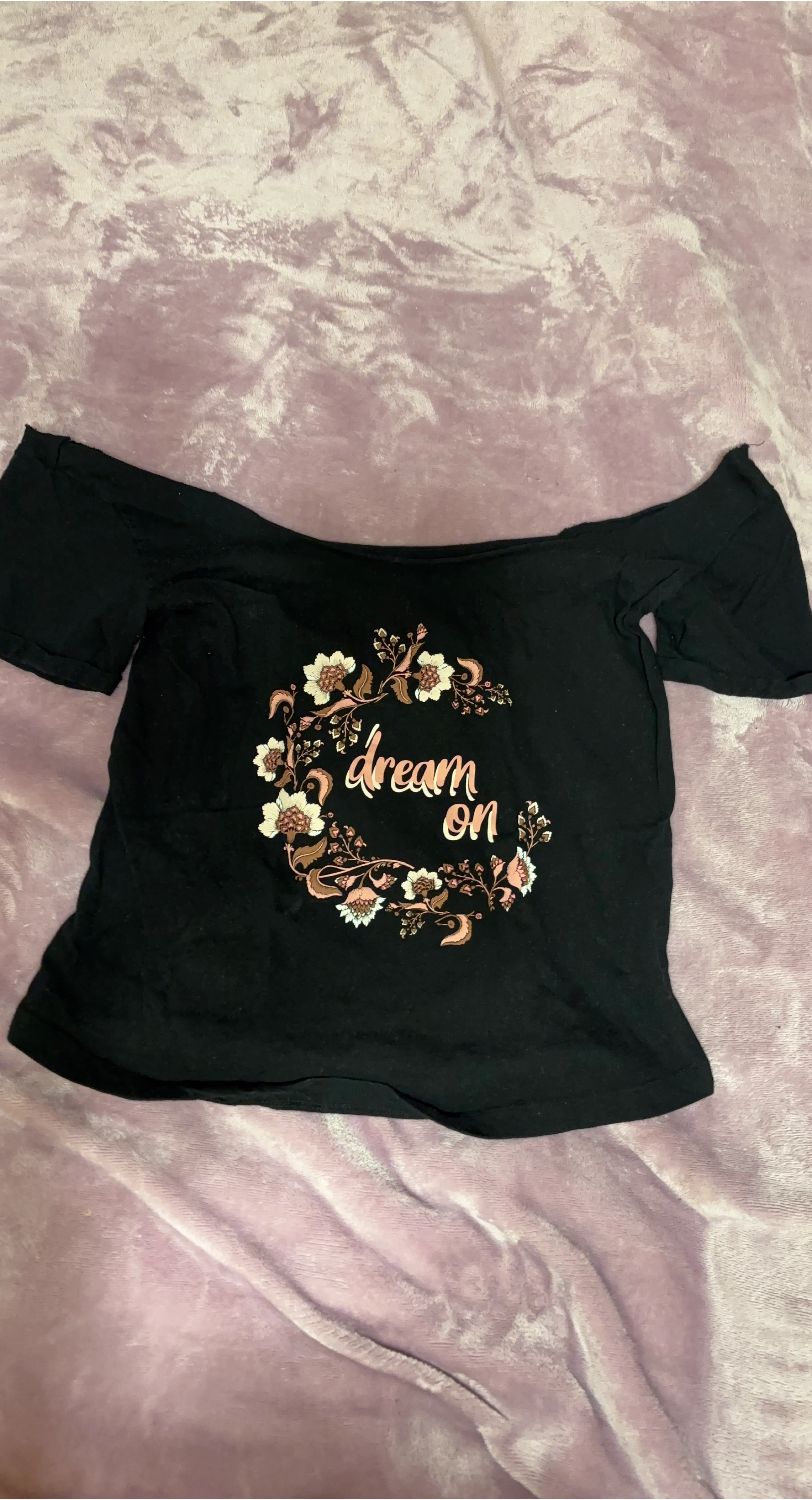 Black "Dream On" Off-Shoulder Top