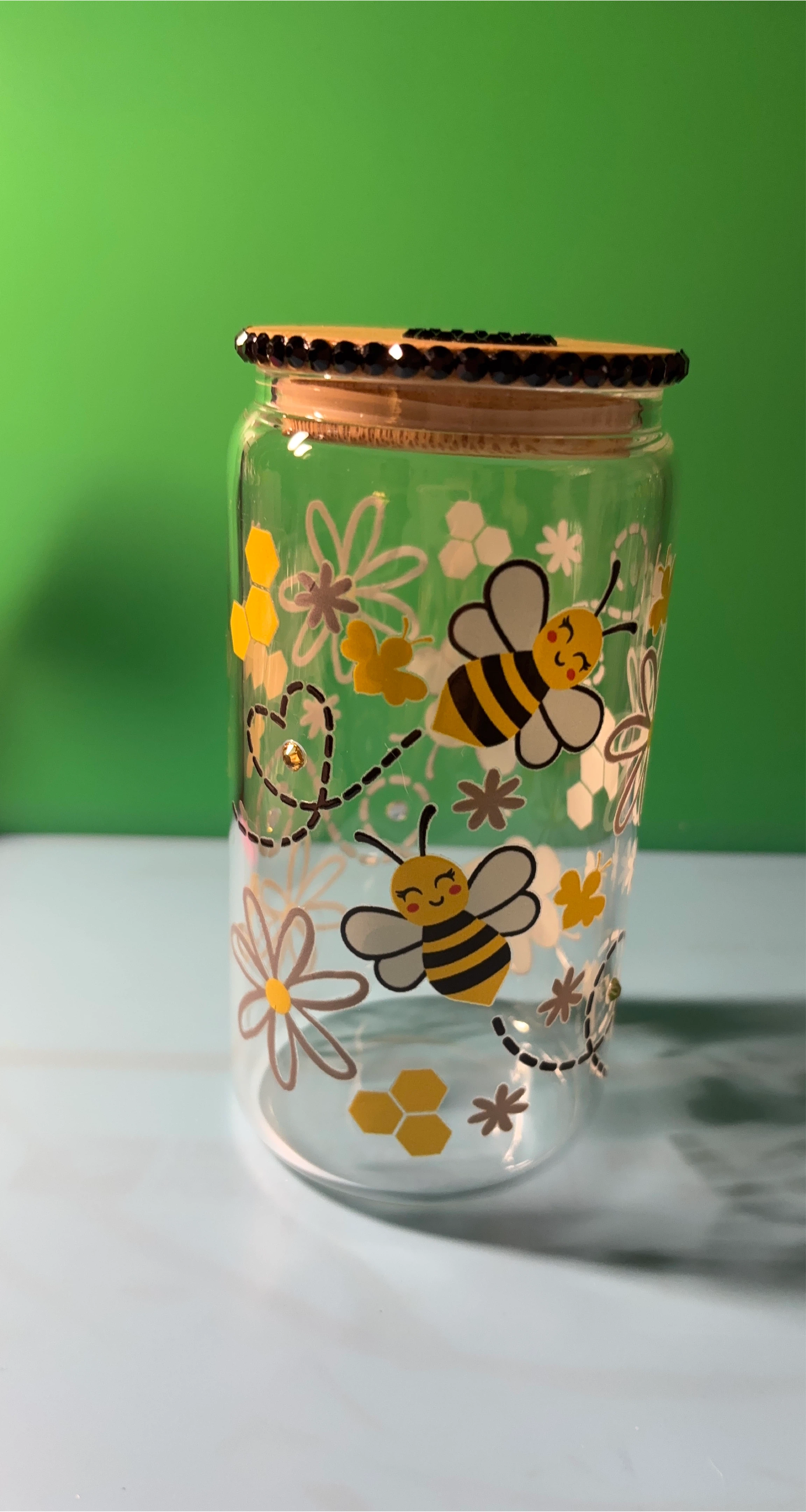 Bee Design Glass Tumbler with Lid thumbnail