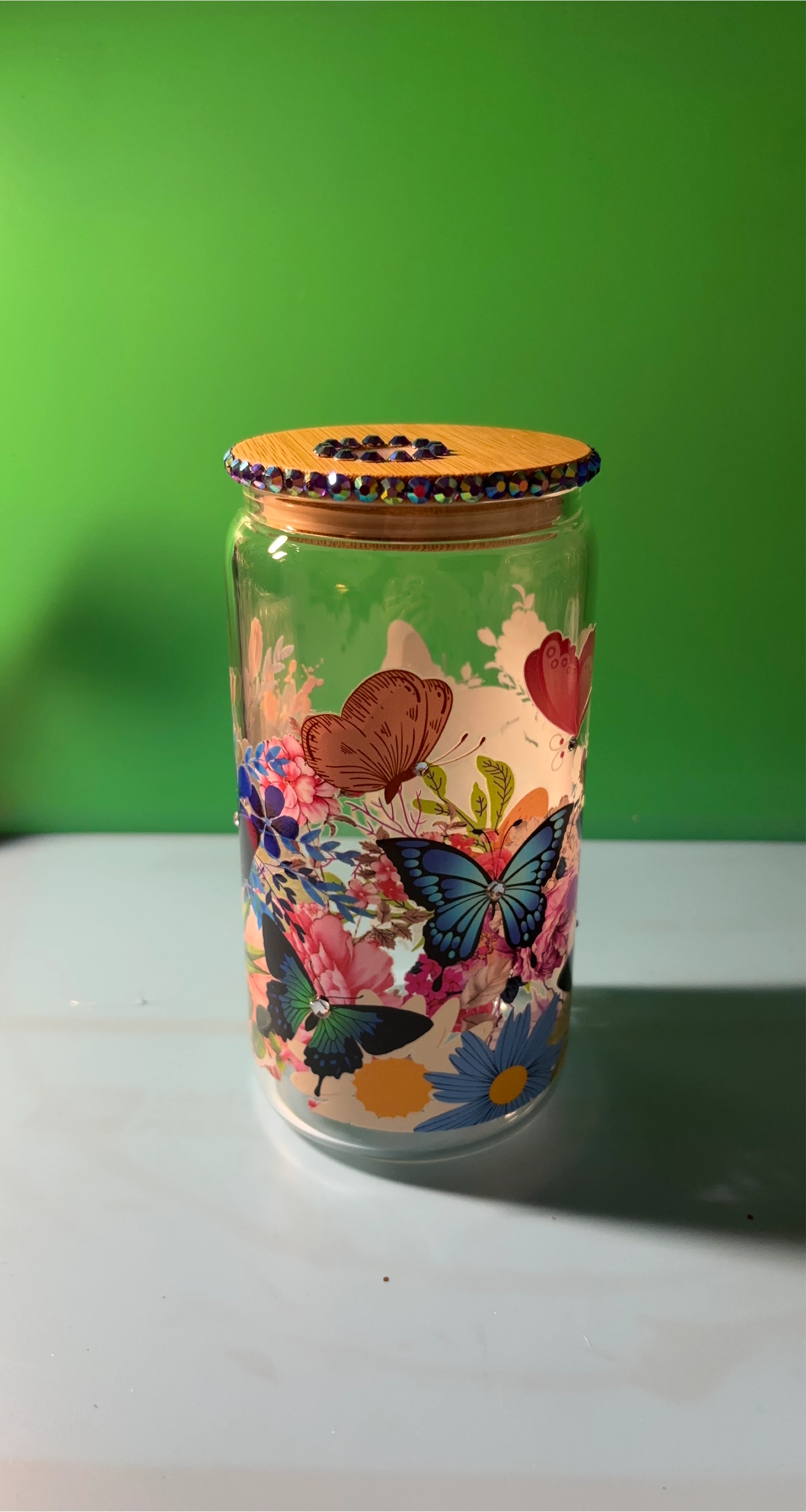 Butterfly Floral Glass Tumbler with Lid thumbnail