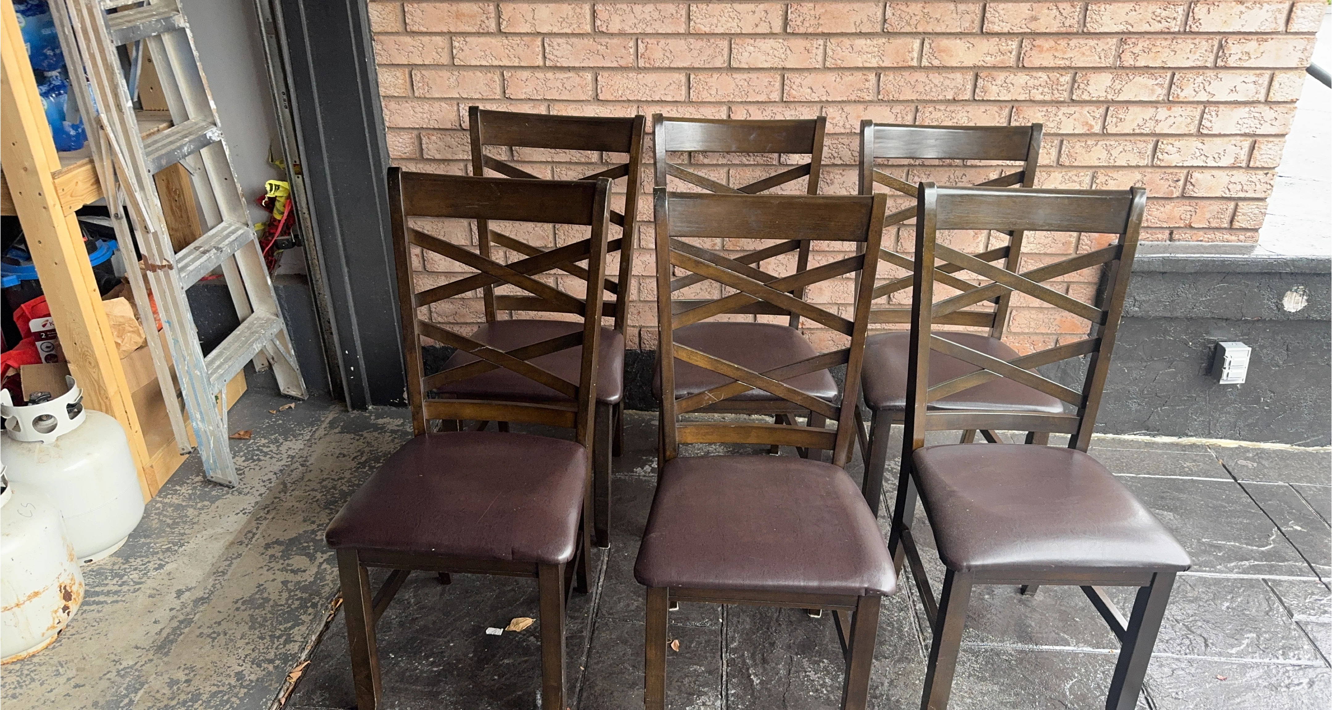 Set of 6 Brown Wooden Dining Chairs thumbnail