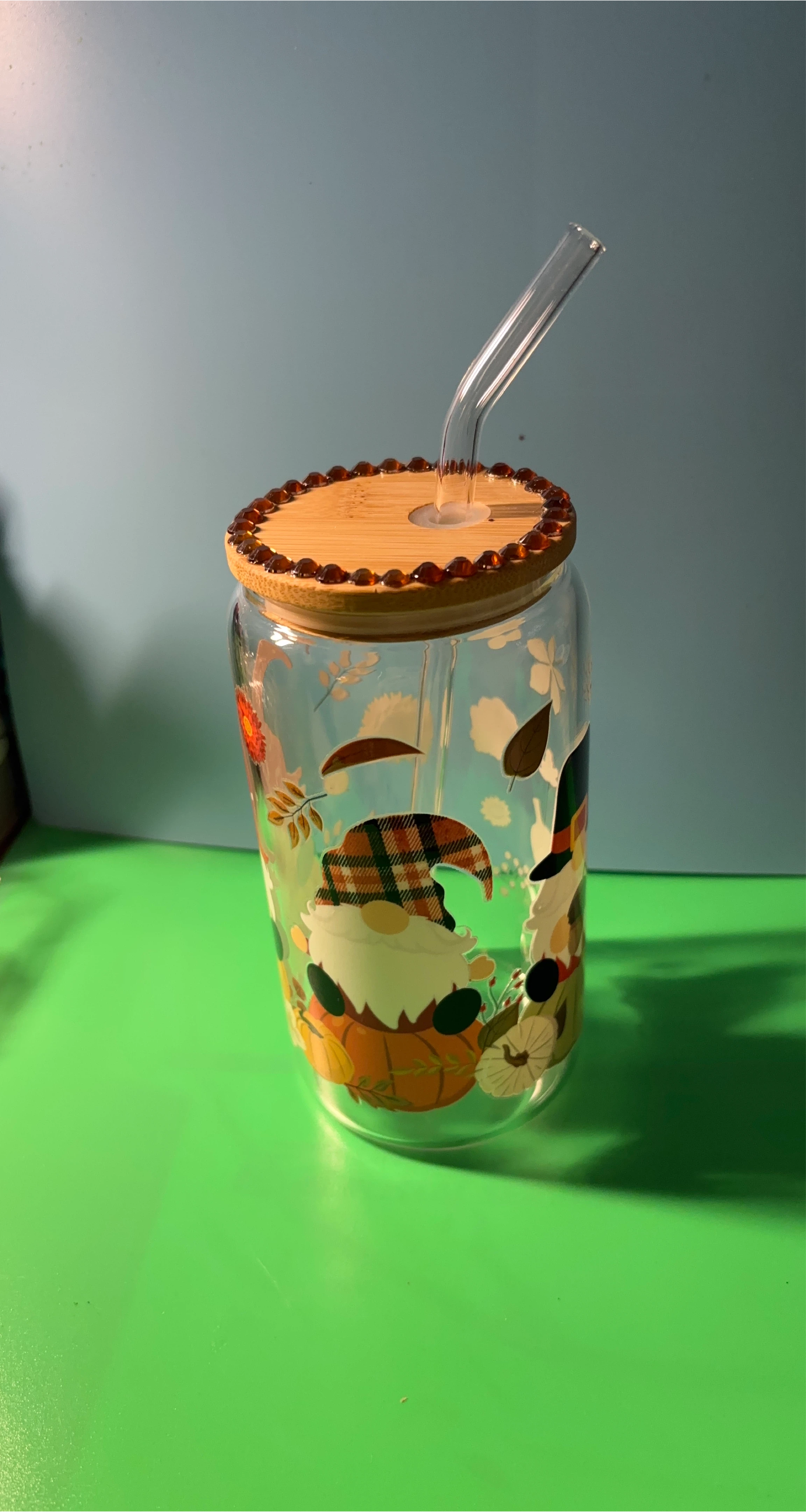 Gnome Glass Tumbler with Straw thumbnail