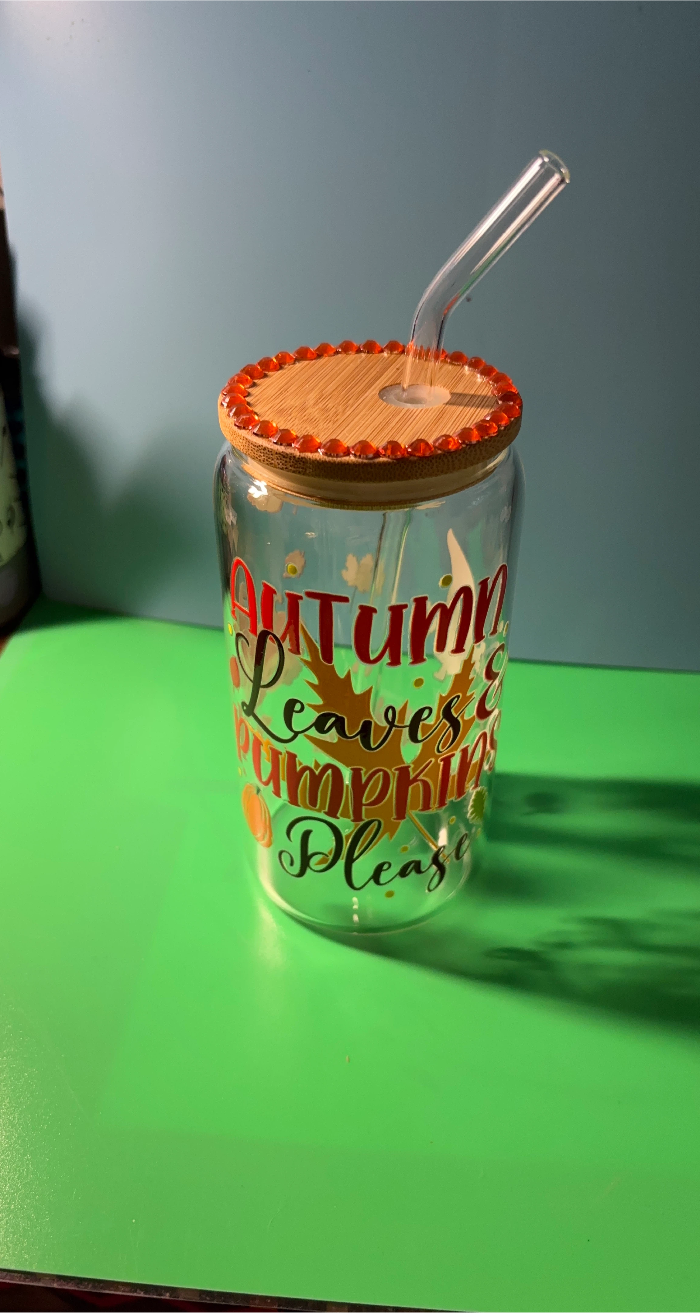 Autumn Leaves & Pumpkins Please Glass Tumbler thumbnail