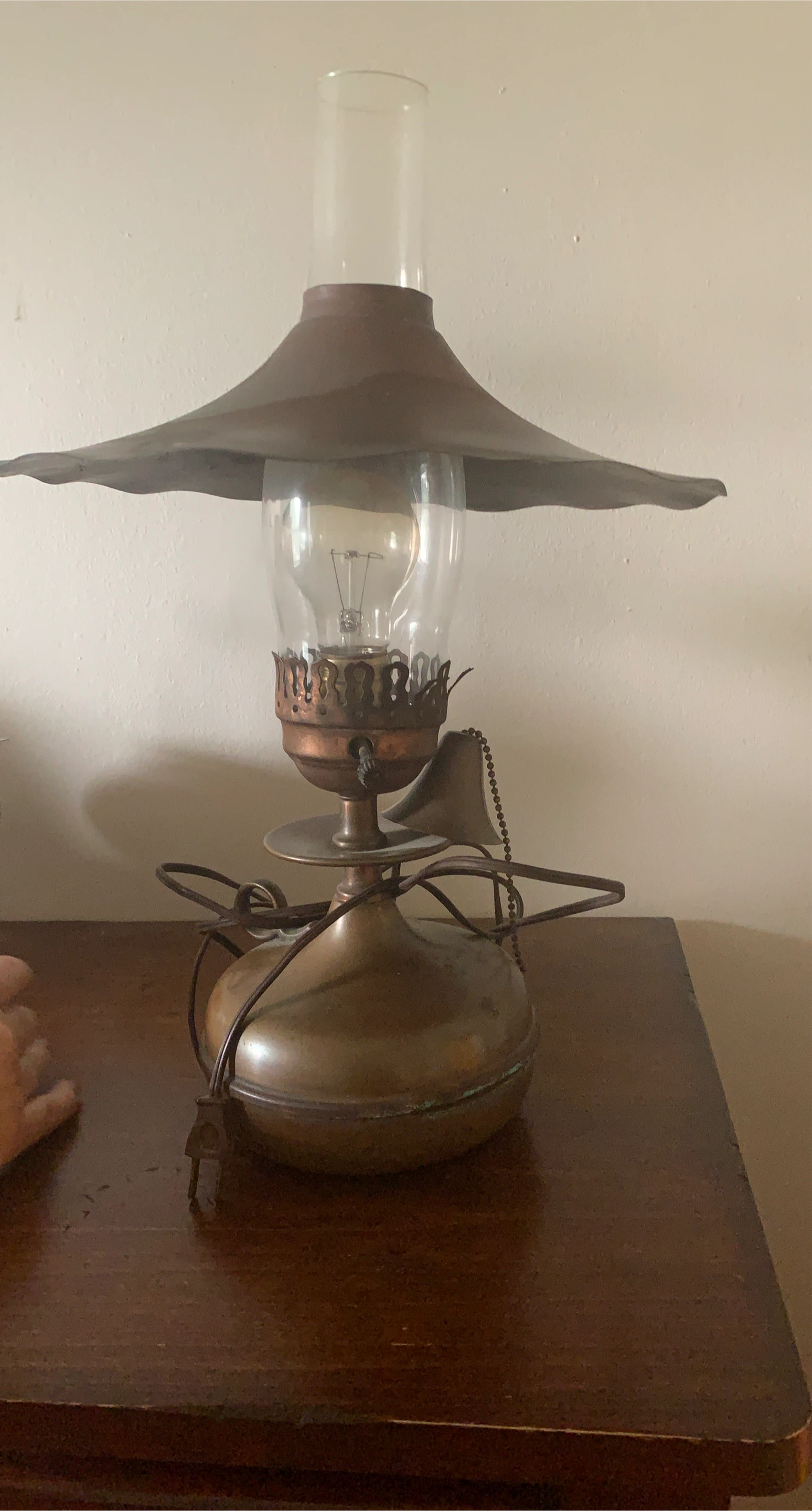 Antique Brass Table Lamp with Glass Shade thumbnail