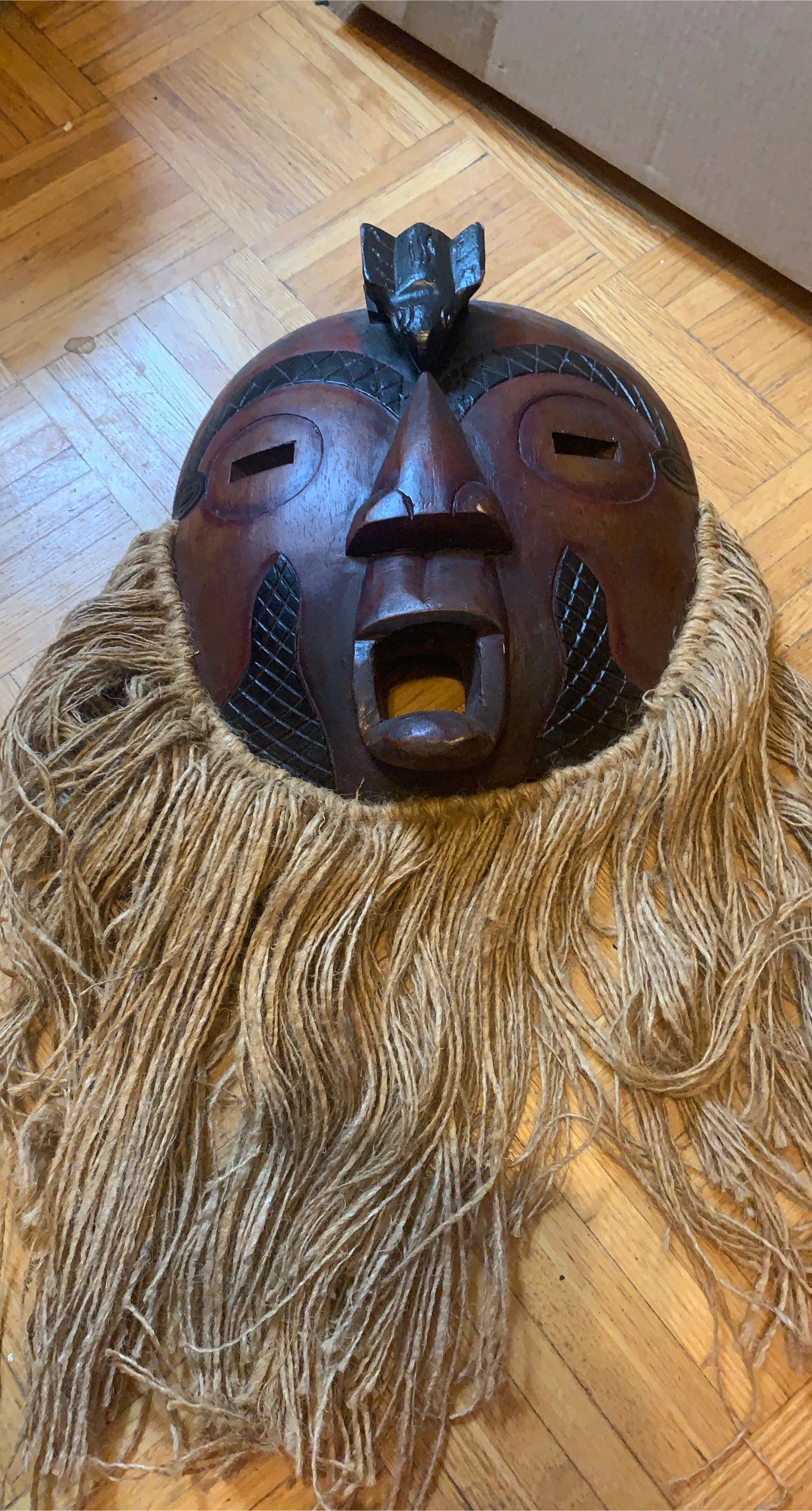 African Tribal Mask with Raffia thumbnail