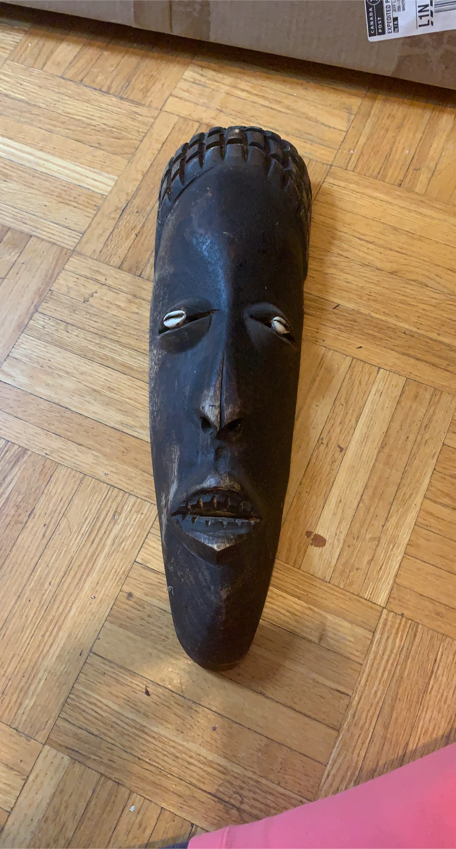 African Wood Mask with Cowrie Shells thumbnail