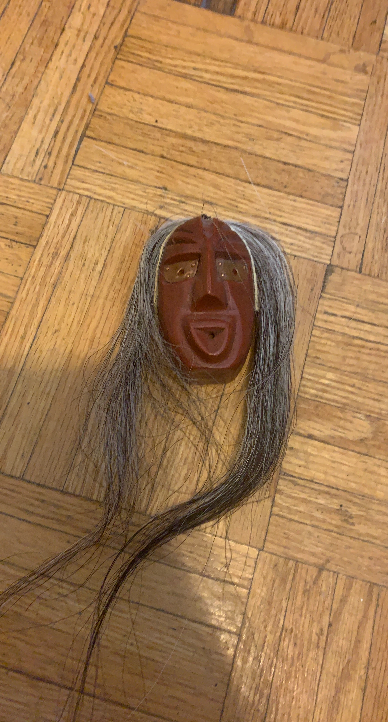 Wooden Mask with Hair thumbnail