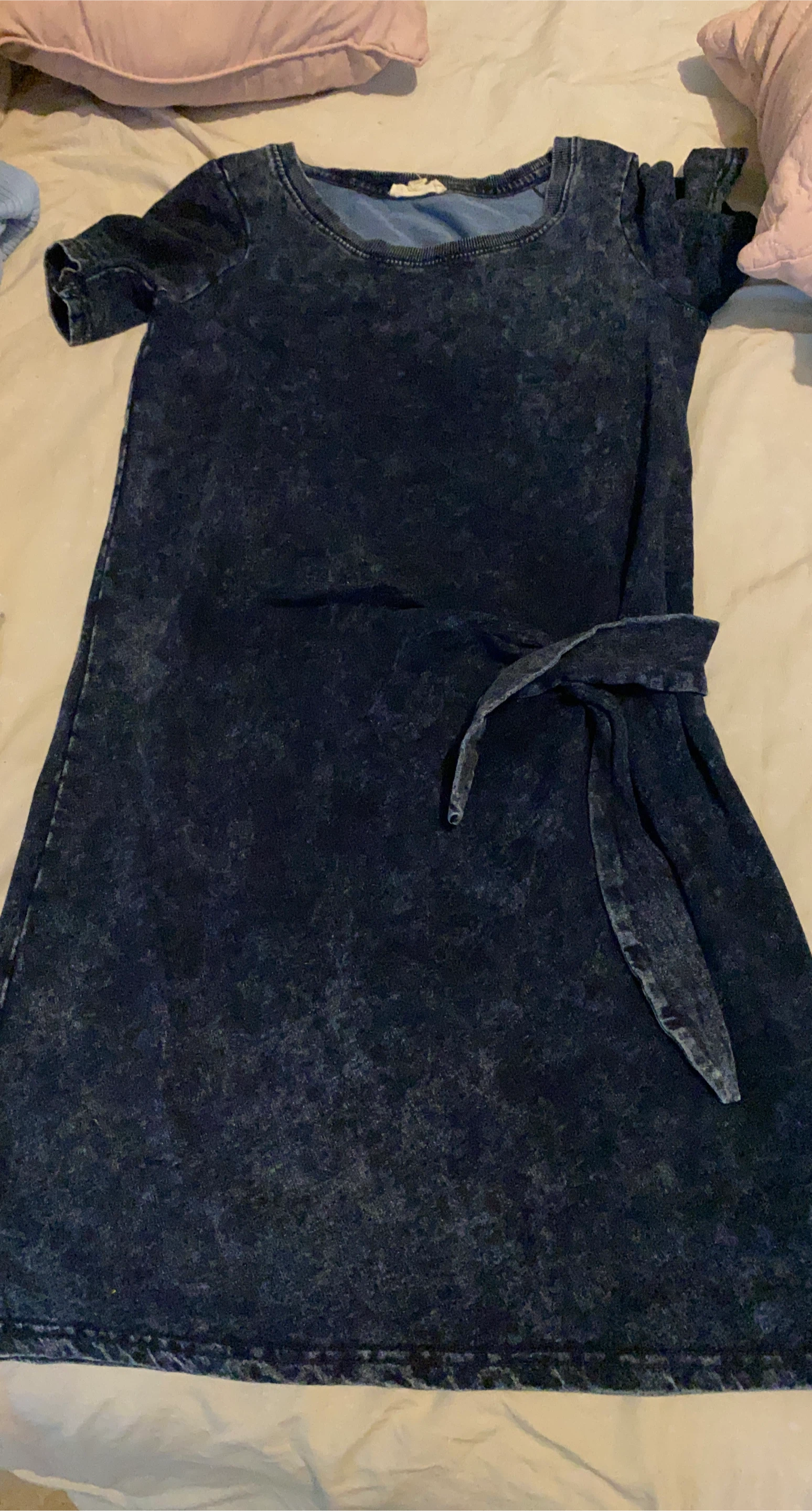 Blue Denim Dress with Tie Waist
