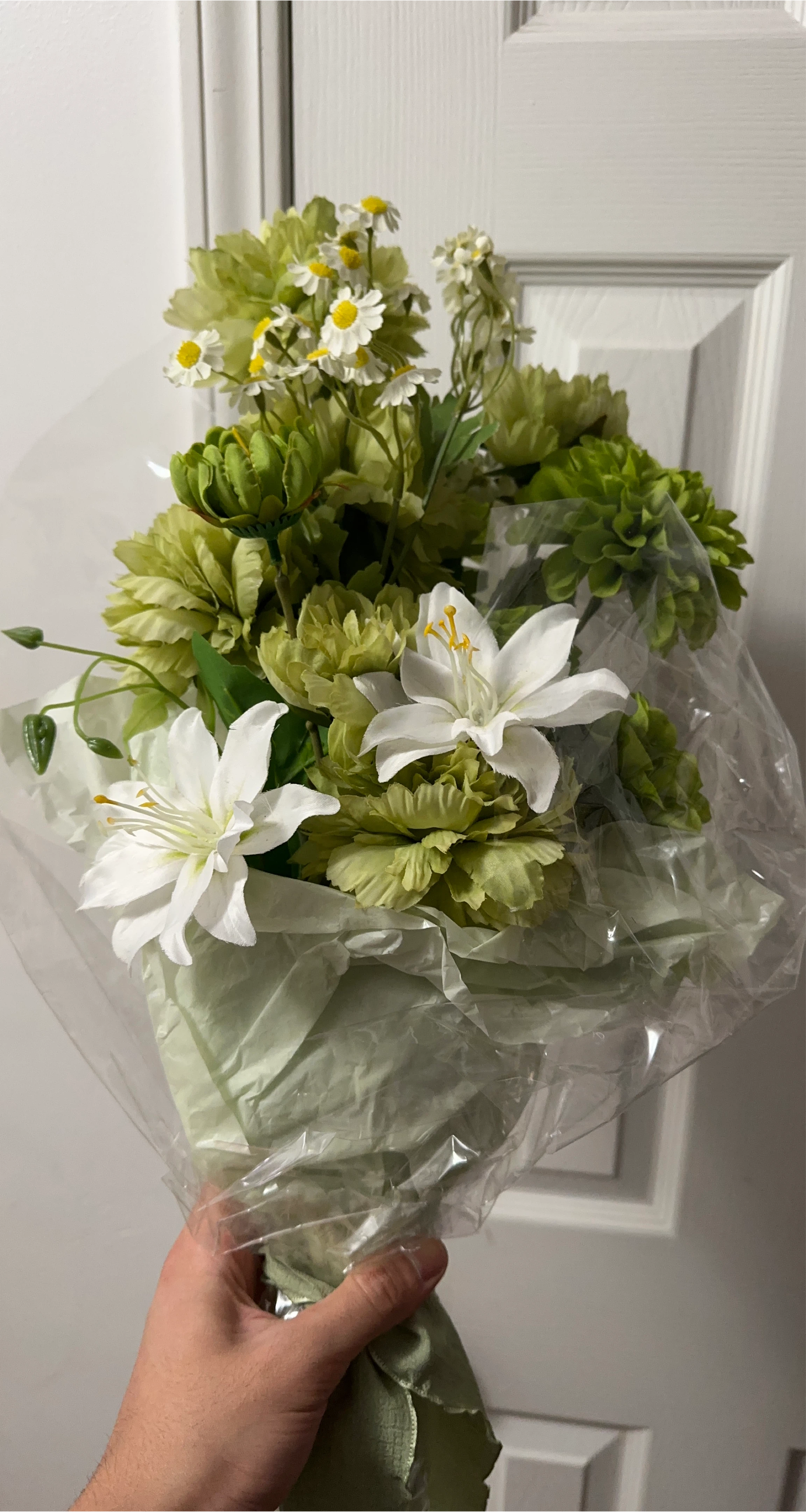 Green and White forever Artificial Flower Bouquet thumbnail