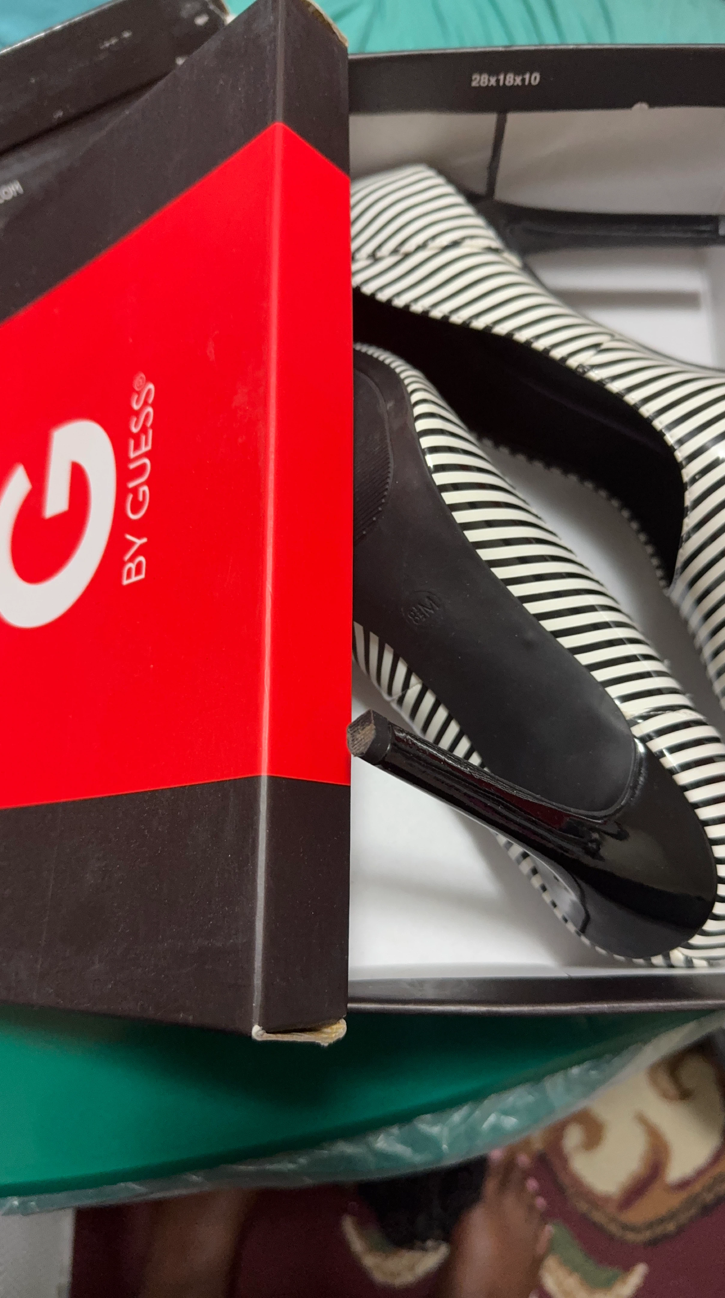 Guess Black & White Striped Heels - Size 8M