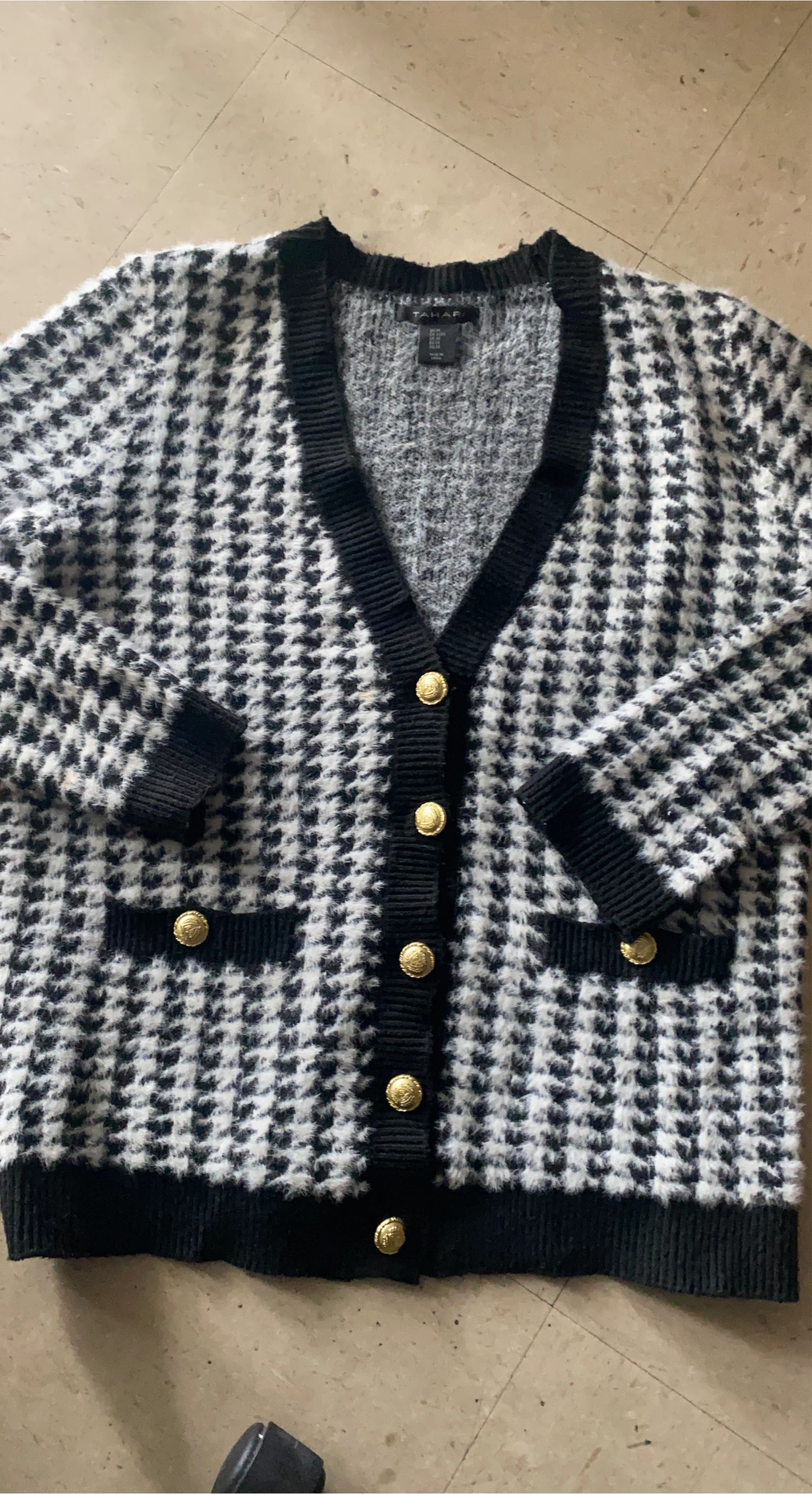 Tahari Houndstooth Cardigan, Size S