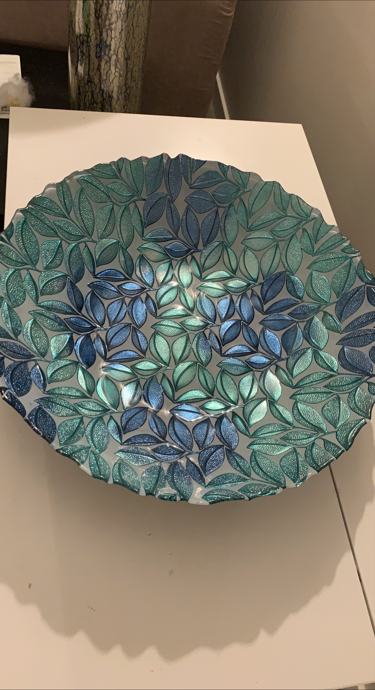 Decorative Glass Leaf Bowl - Blue/Green thumbnail