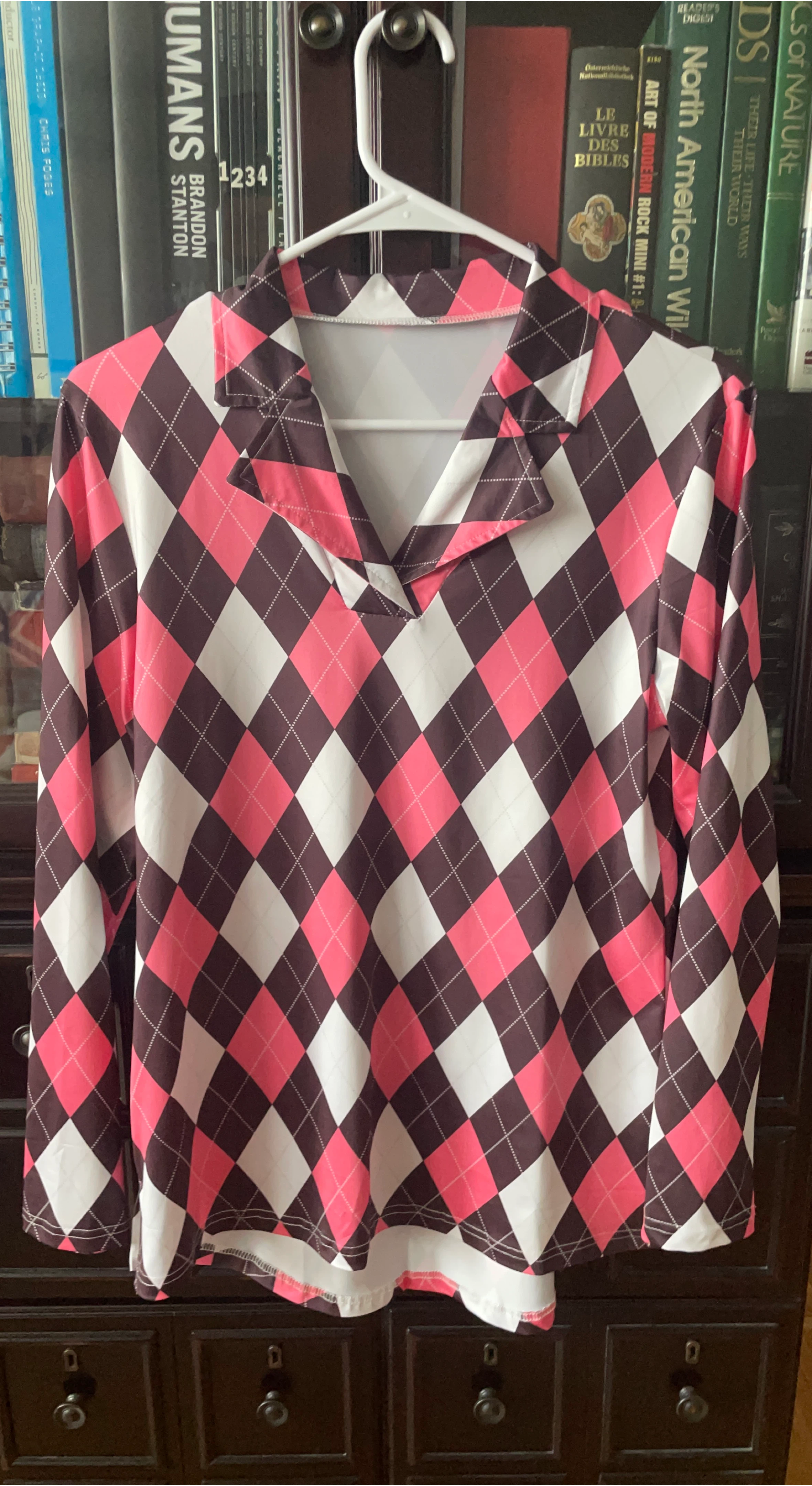 S/M Argyle Pattern Long Sleeve Collared Top image indicator(2)