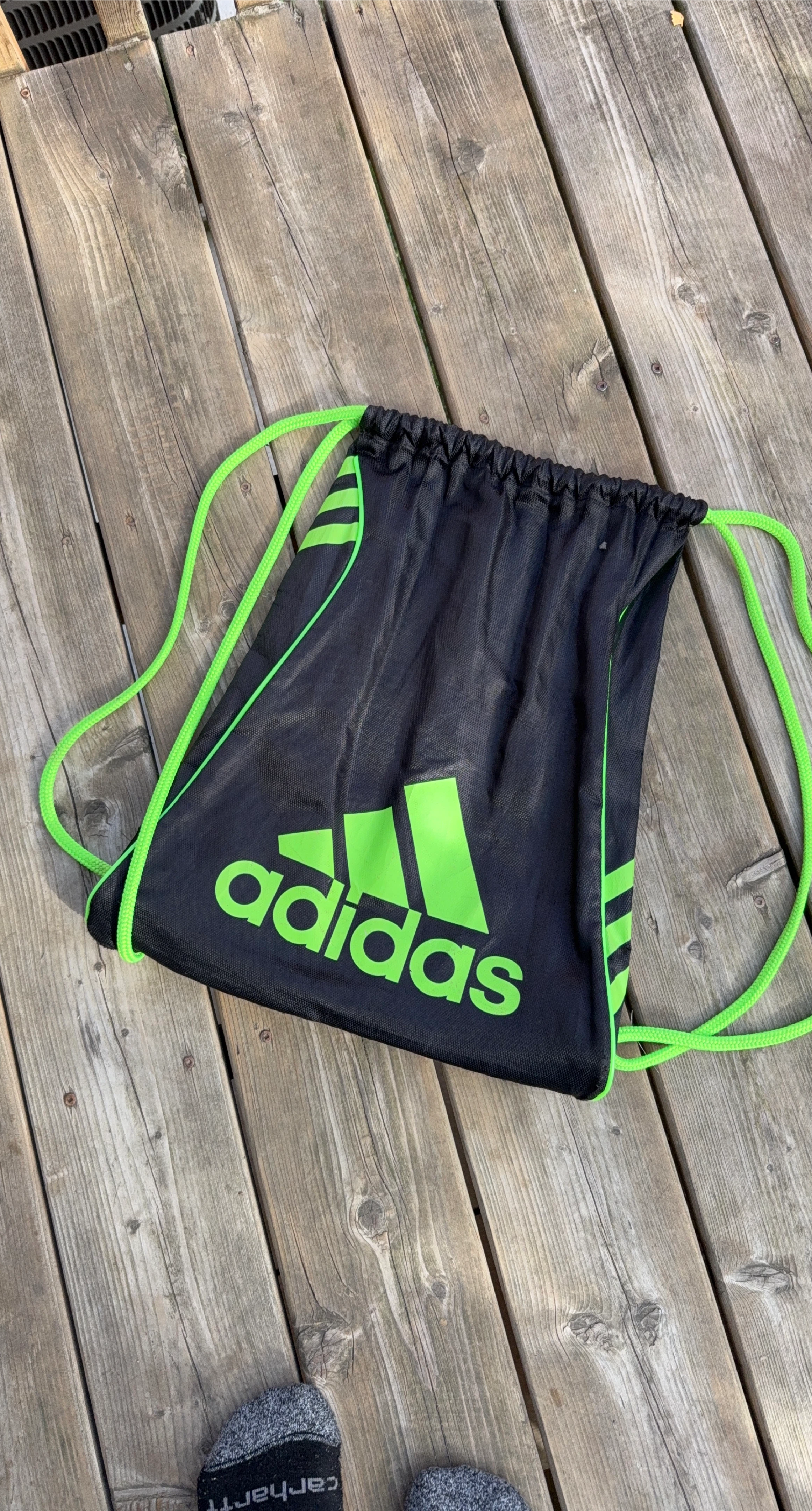 Adidas Gym Sack - Black and Neon Green image indicator(1)