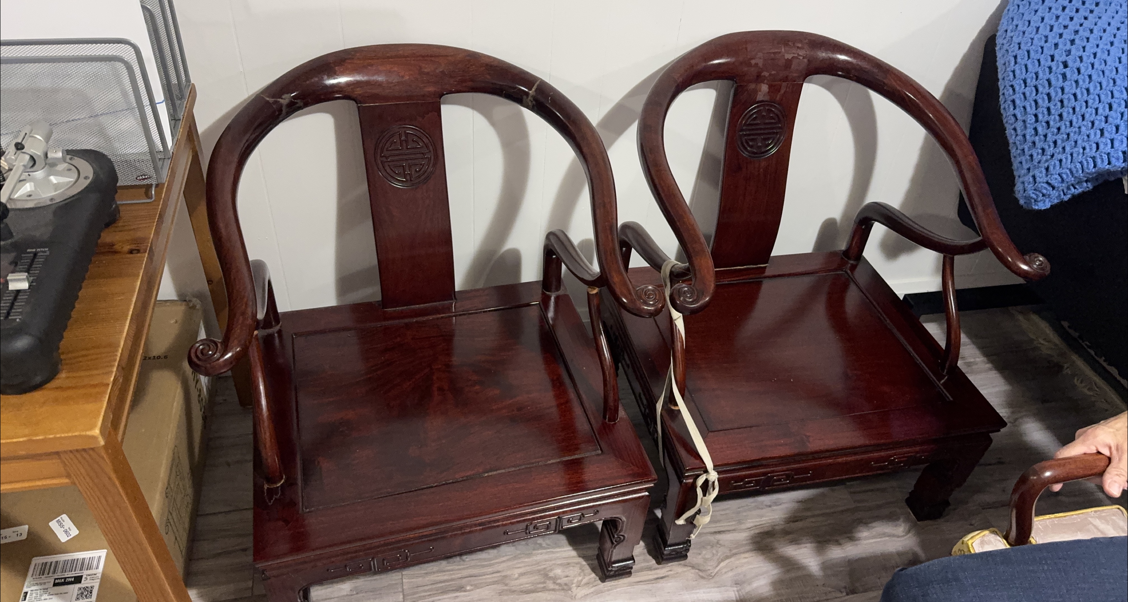 Pair of Vintage Chinese Horseshoe Back Chairs