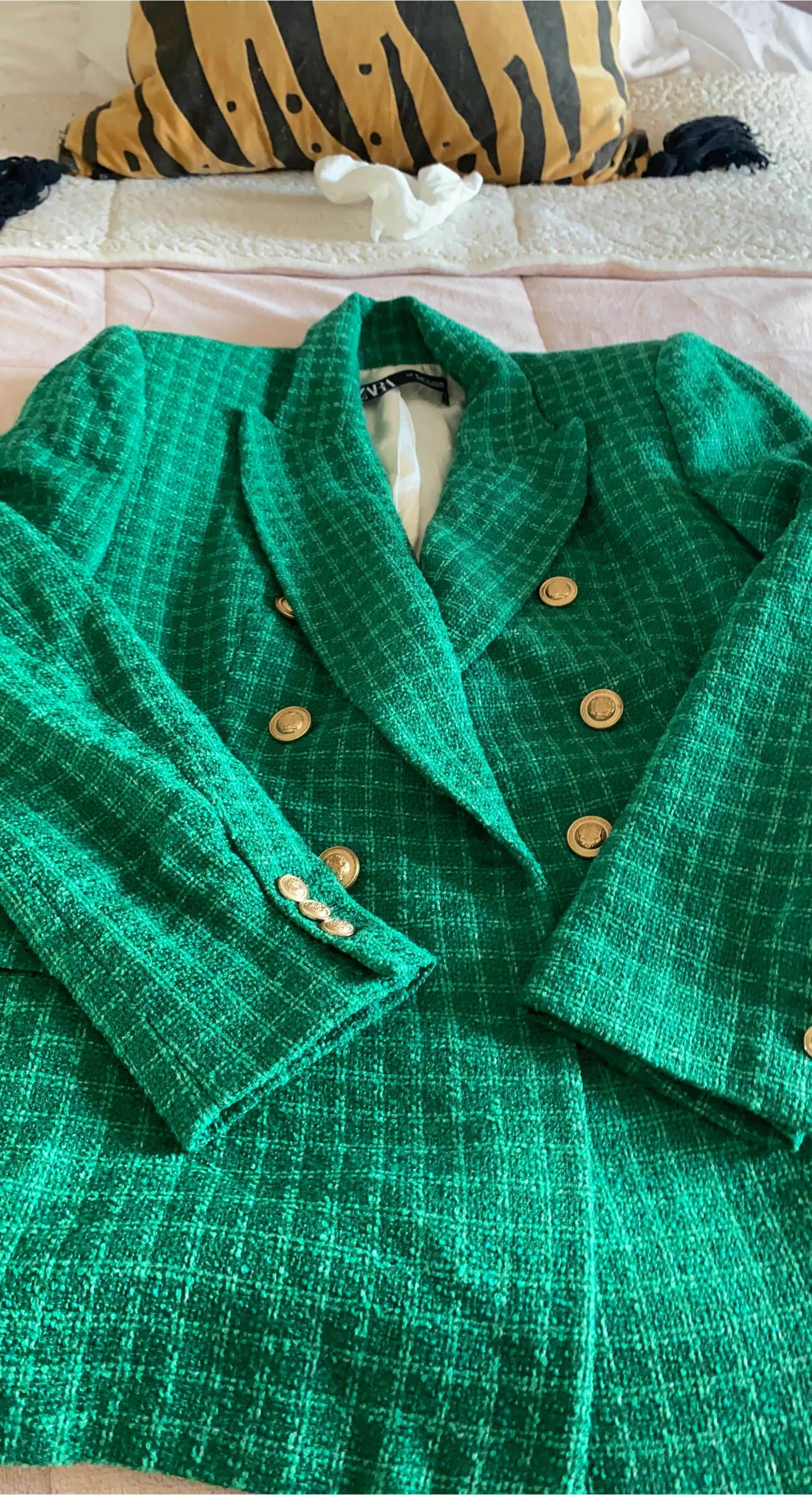Zara Green Tweed Blazer