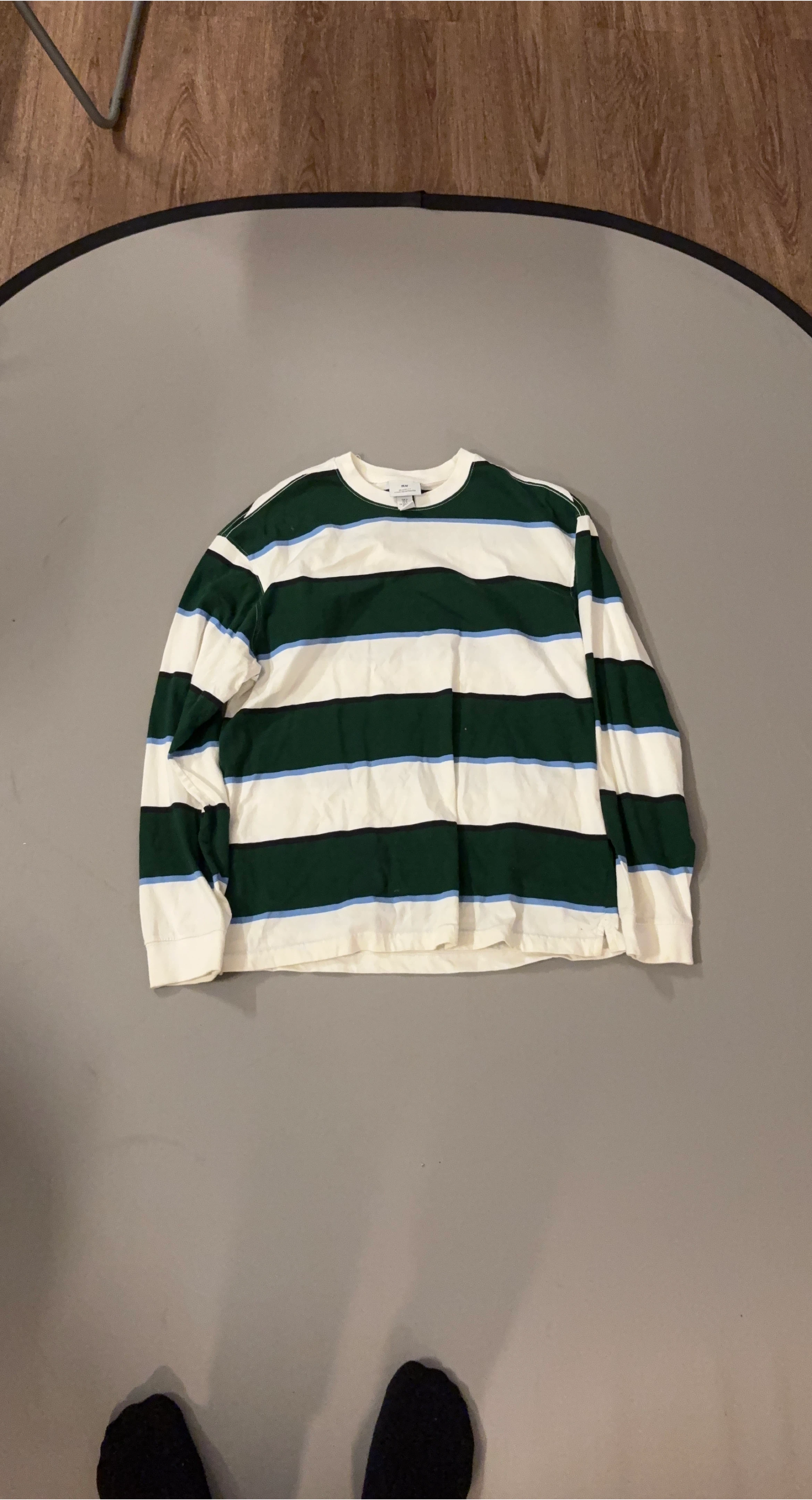 H&M Striped Long Sleeve Shirt - Green & White thumbnail