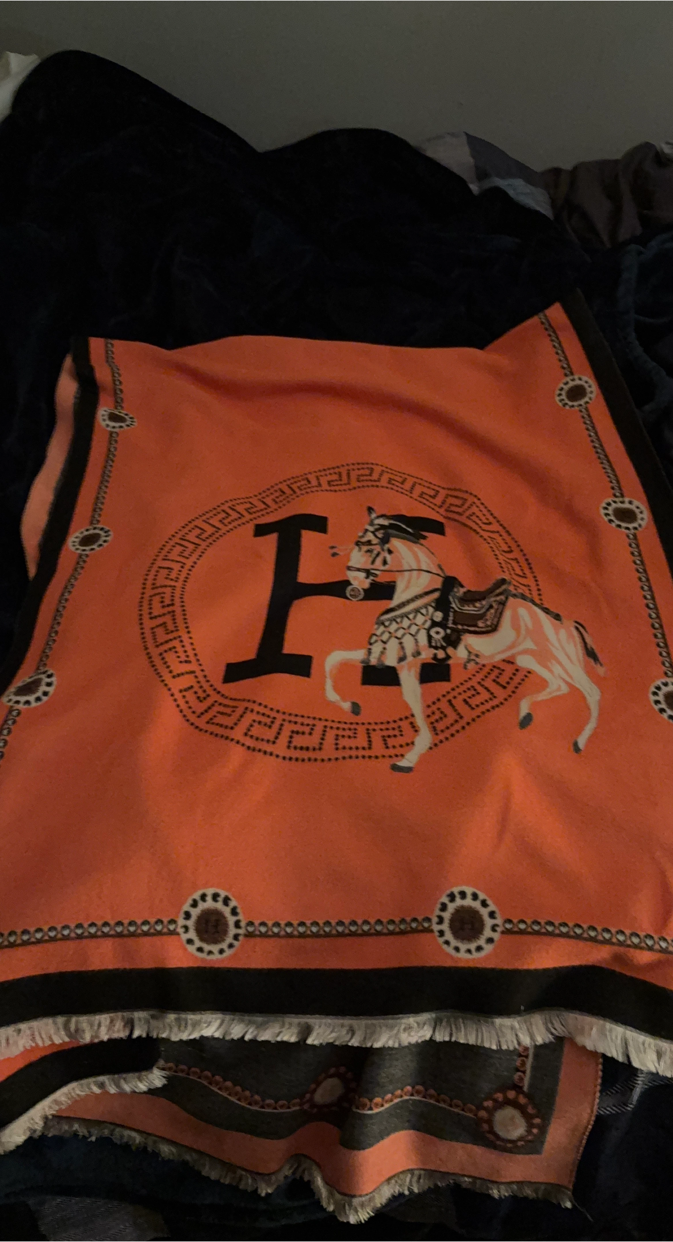 Inspired Hermès Style Orange Horse Scarf thumbnail