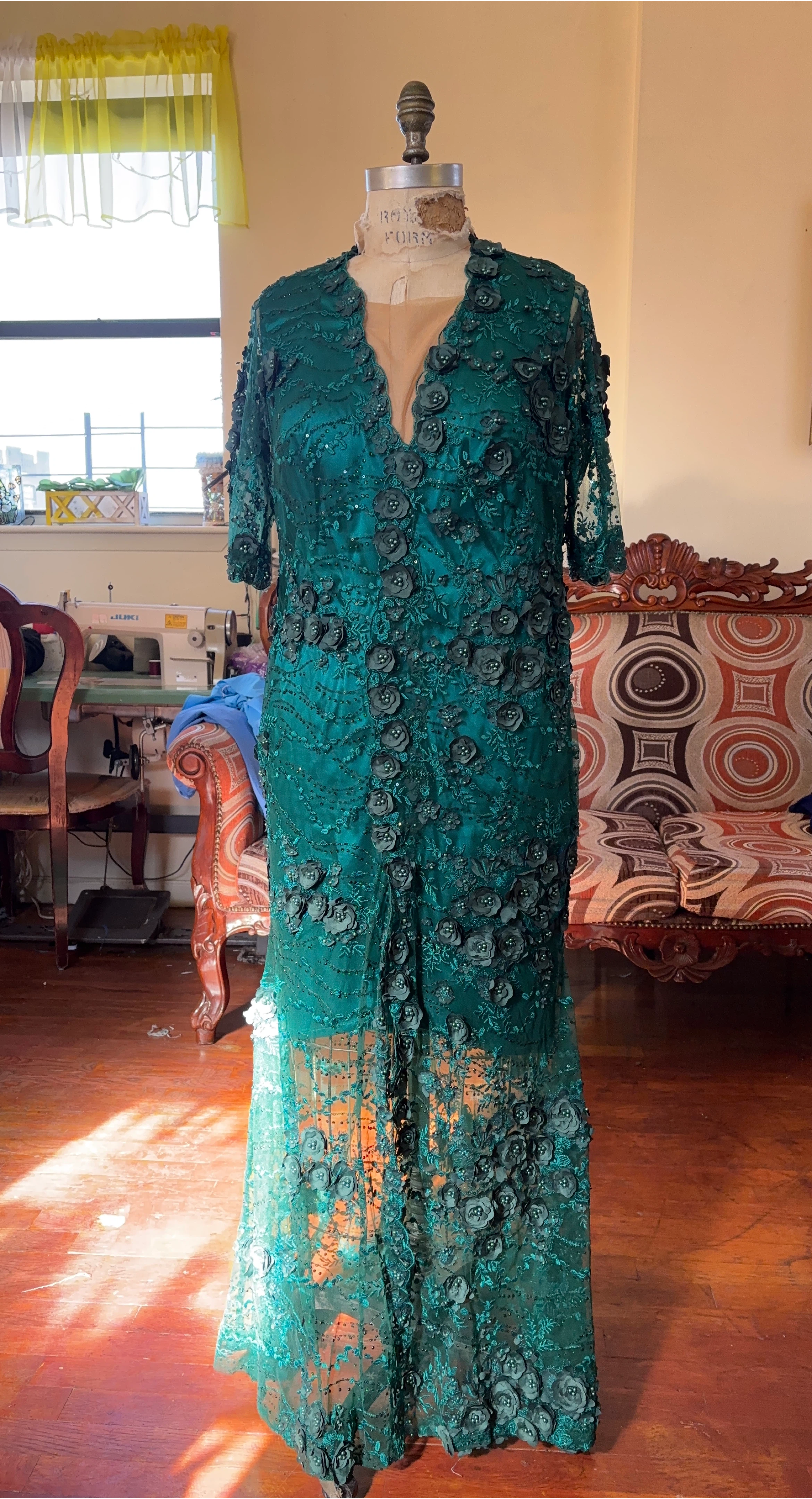 Green Floral Embellished Dress