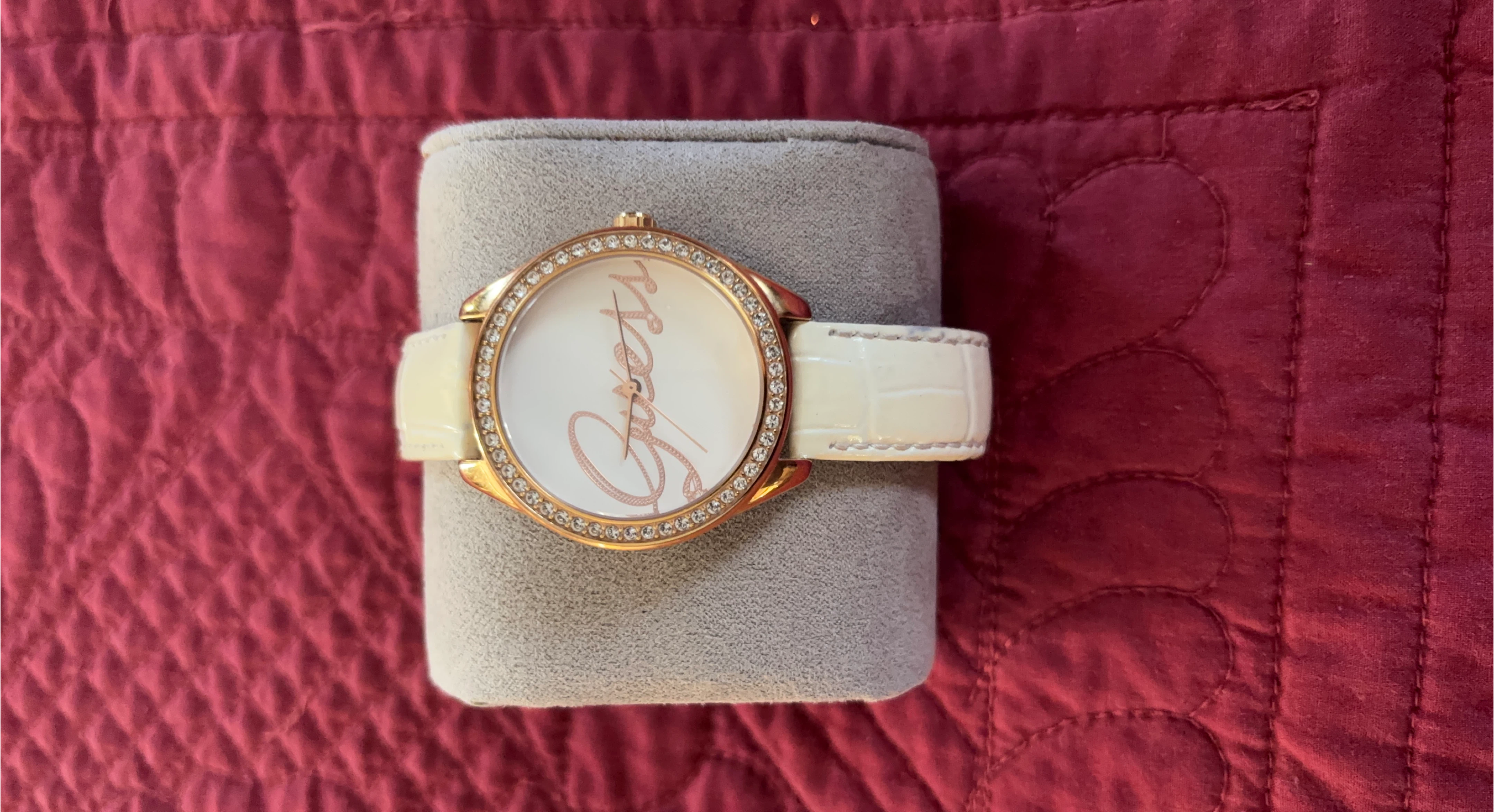 Guess Women's Rose Gold Tone Watch with White Strap
