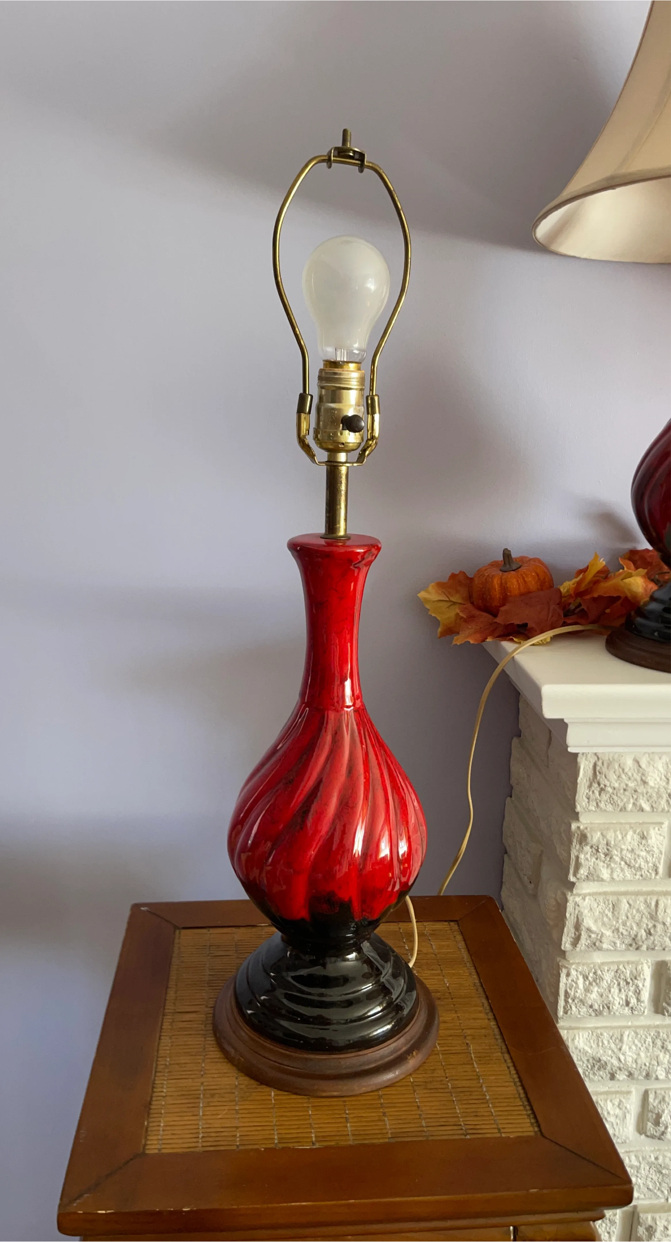 Vintage Red & Black Swirl Table Lamps - Set of 2