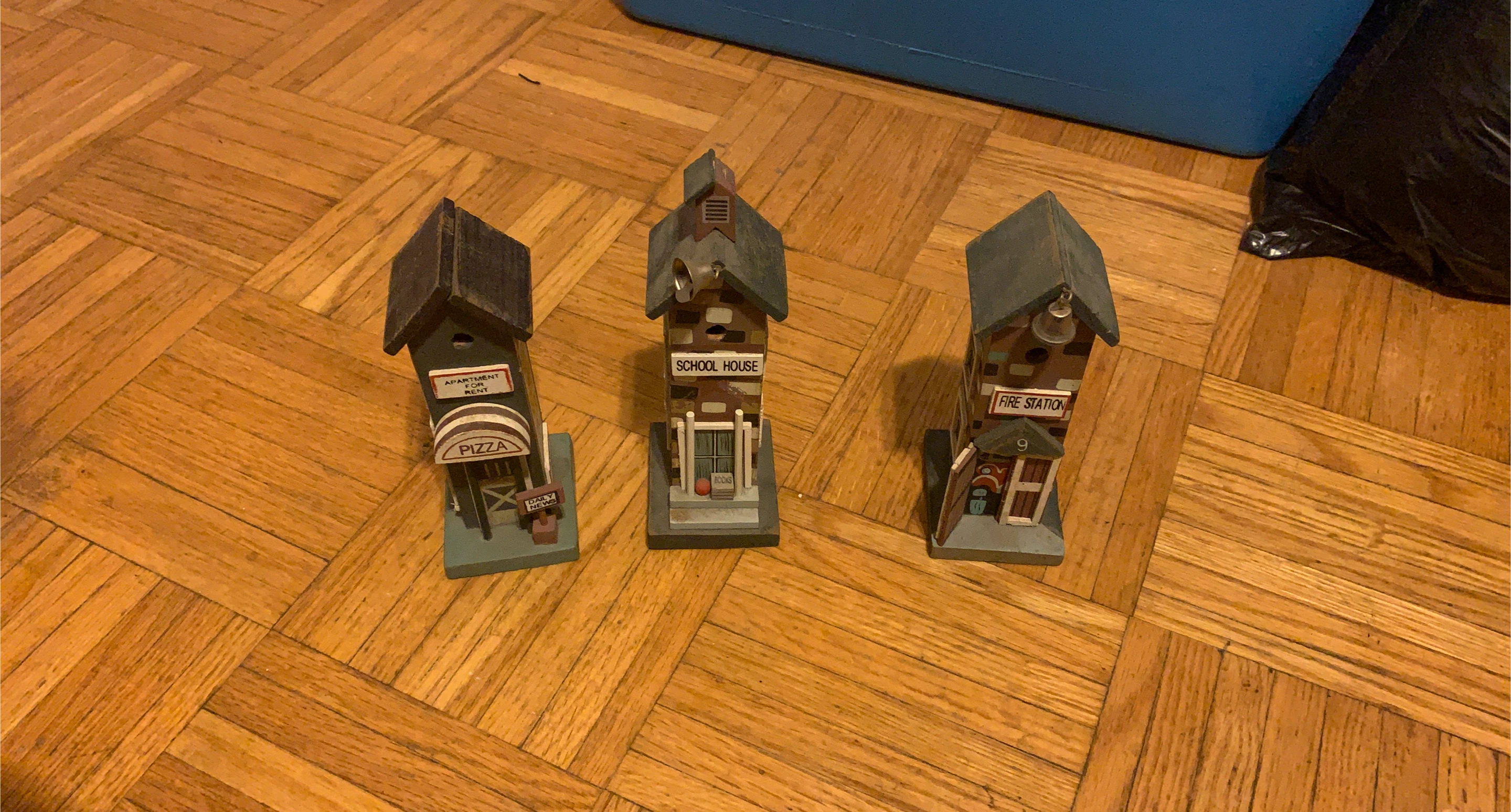 Wooden Miniature Buildings - Pizza, School, Firehouse thumbnail