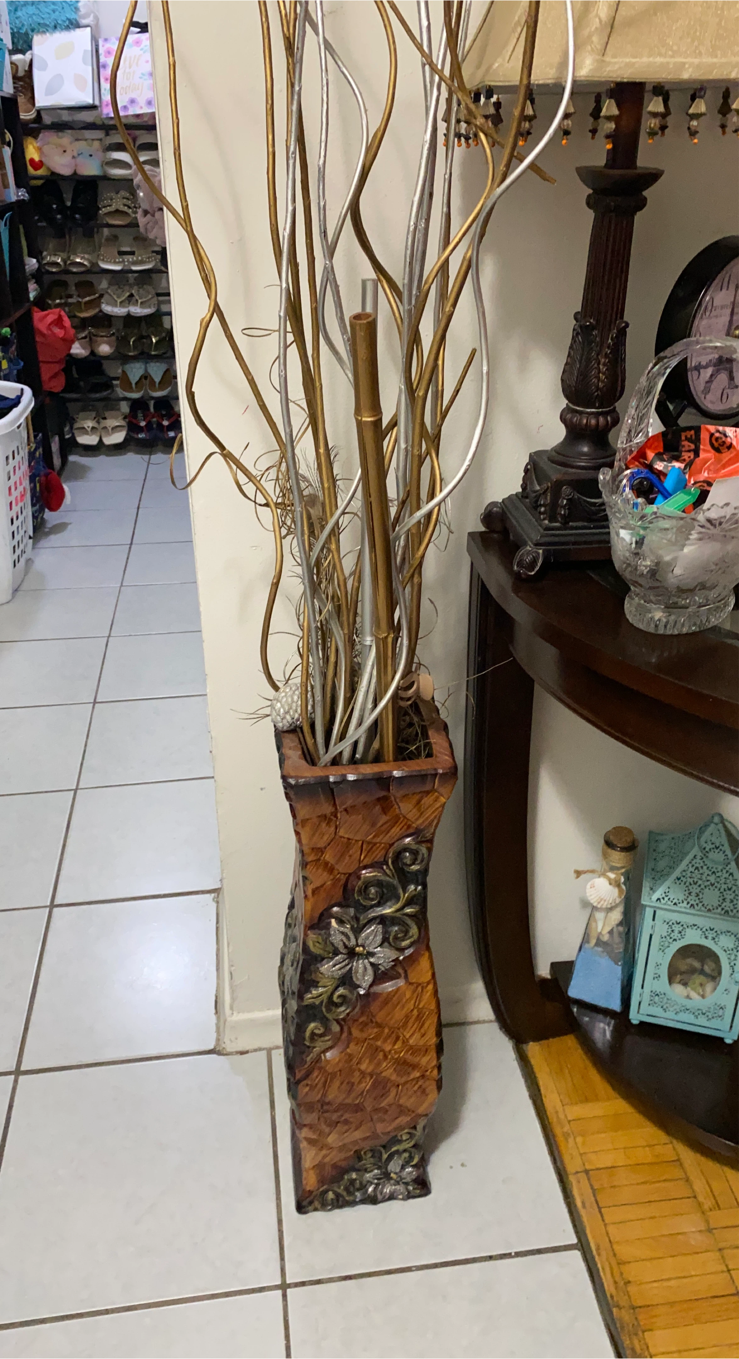Decorative Brown Vase with Floral Design thumbnail
