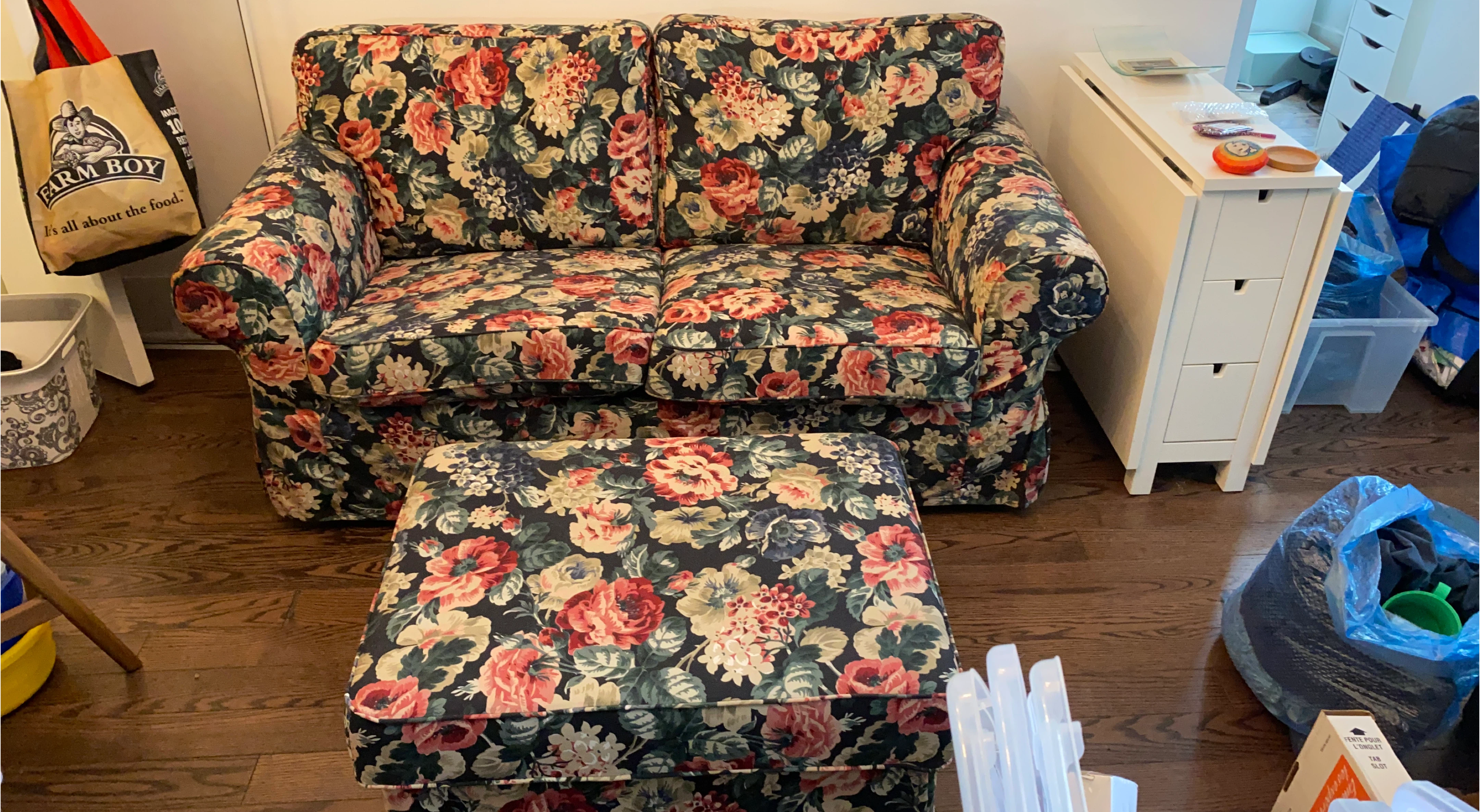 Floral Ottoman Only + new 1 white & 1 grey covers included image indicator(1)