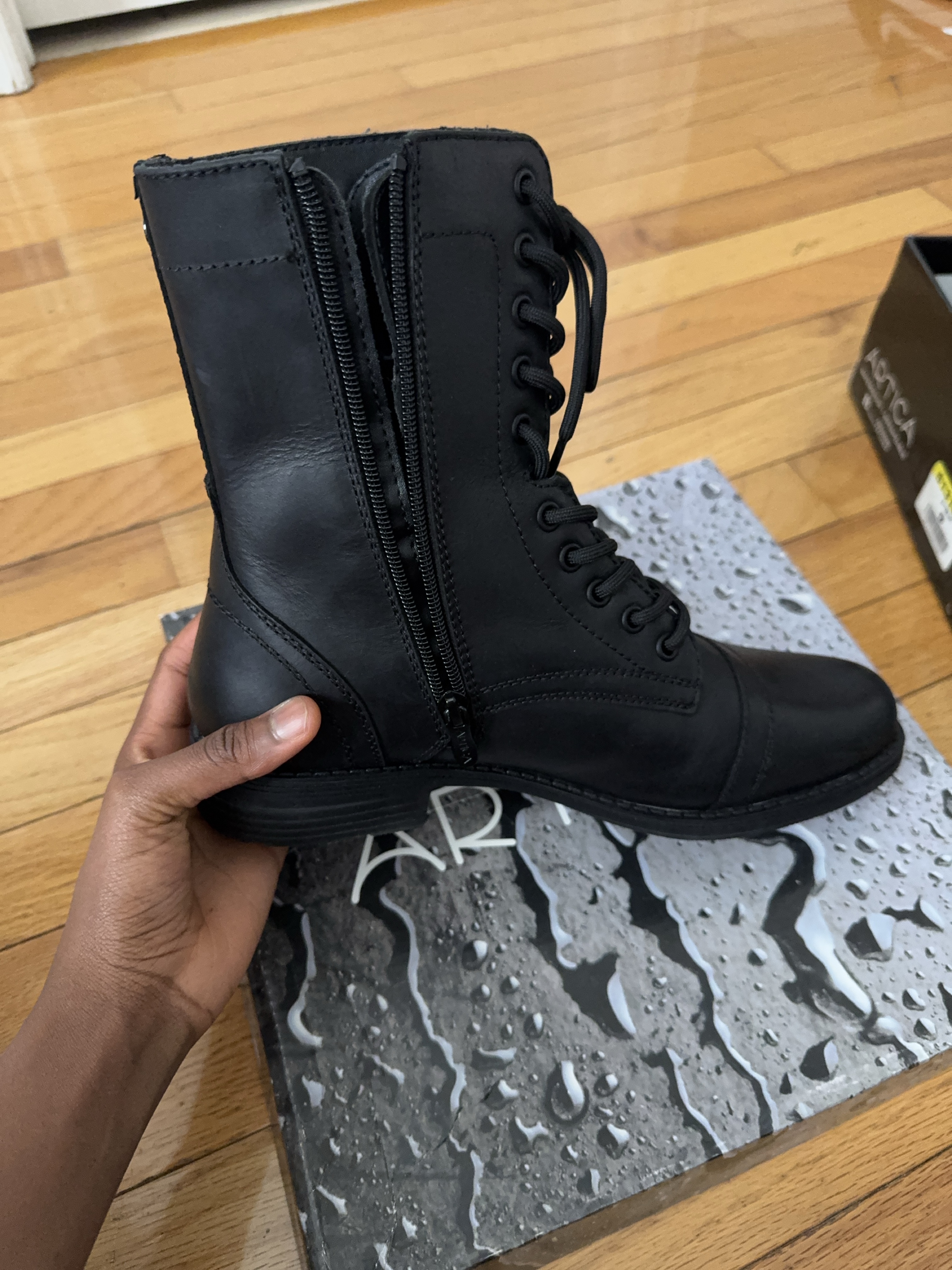 Artica Black Leather Combat Boots - Size 9