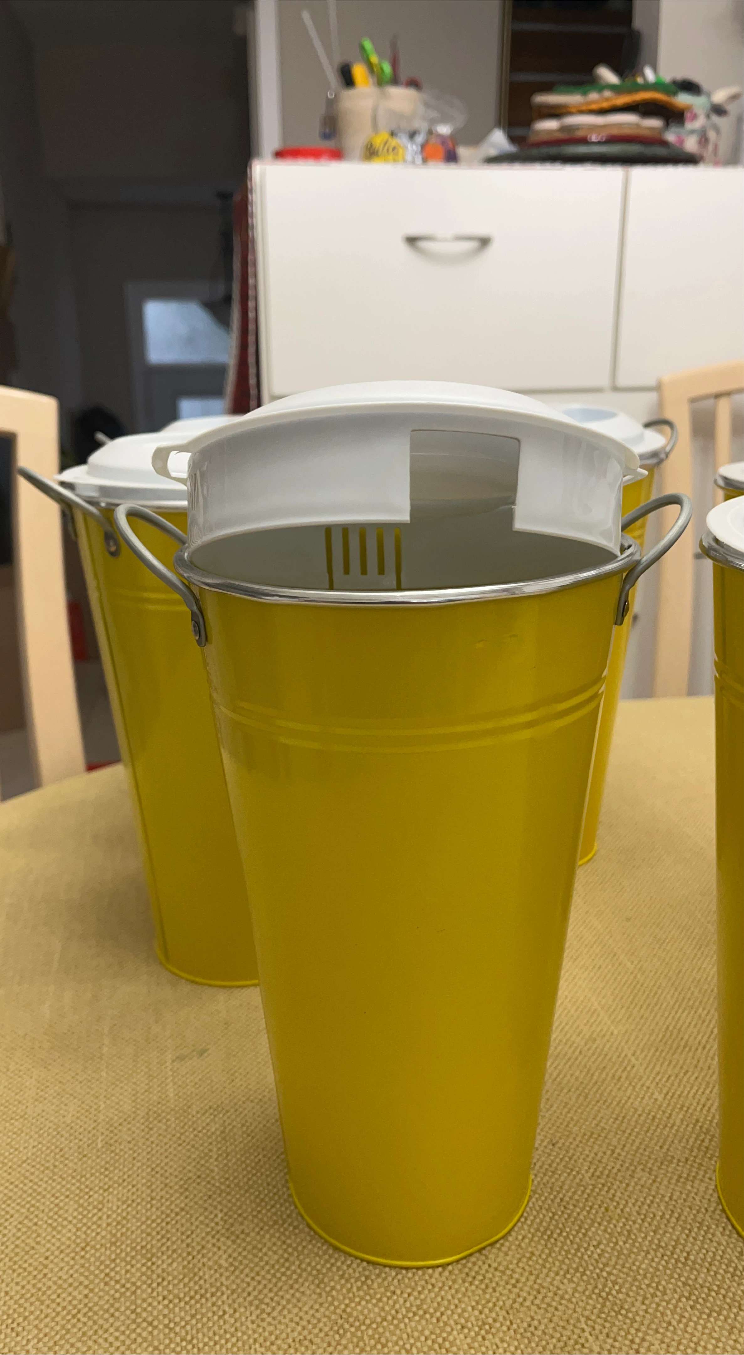 Yellow Metal Buckets with Lids