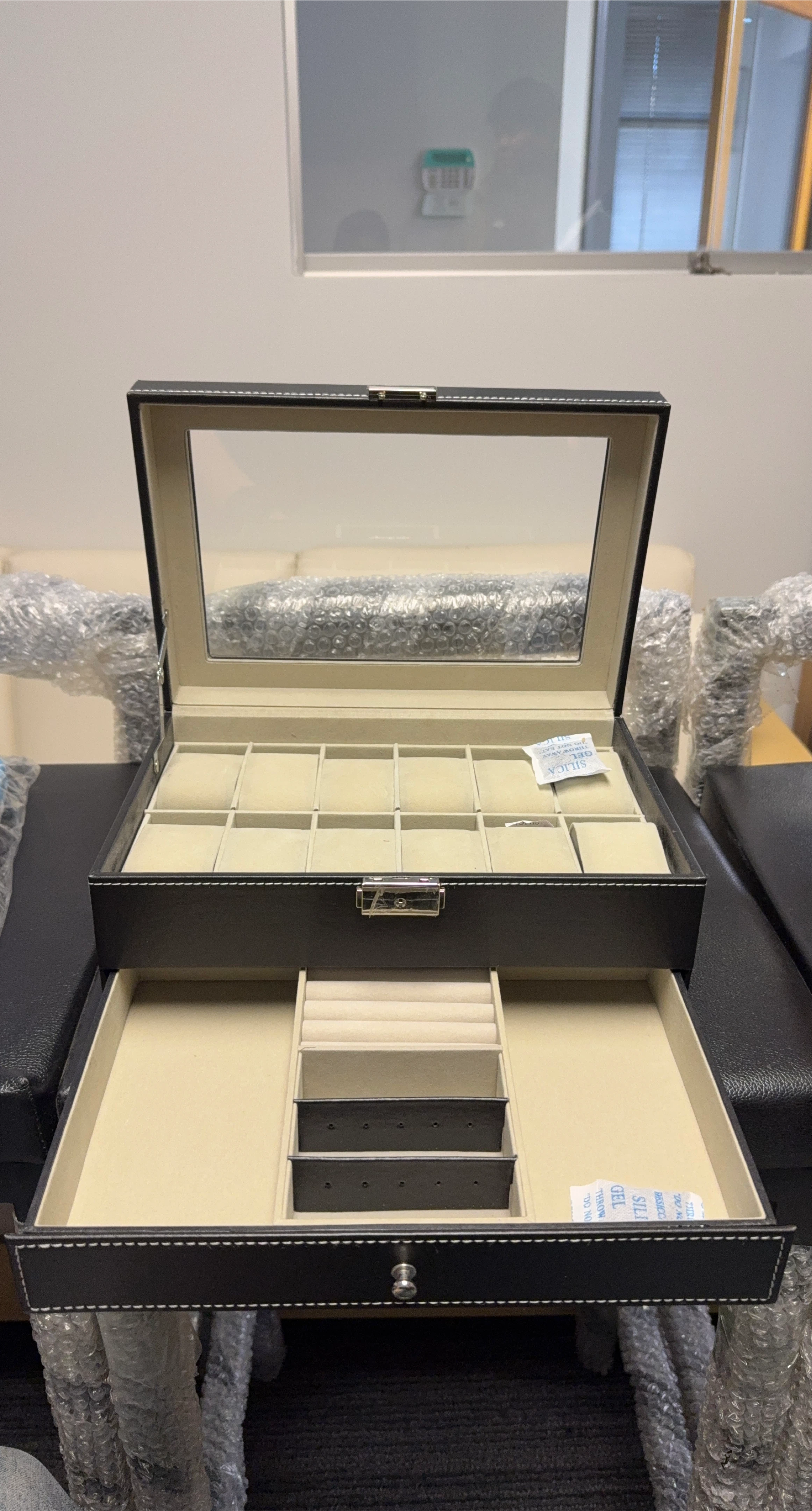 Black Leather Watch & Jewellery Storage Box thumbnail