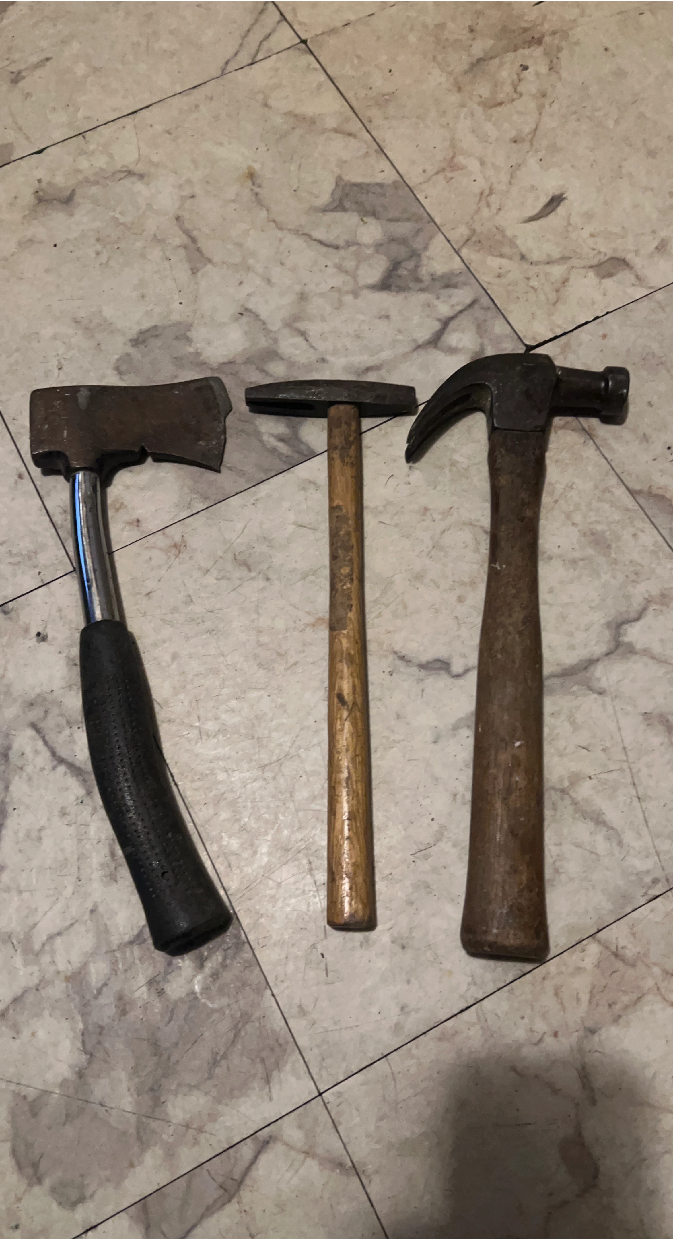 Lot of 3 Tools: Hatchet, Ball Peen Hammer, and Claw Hammer