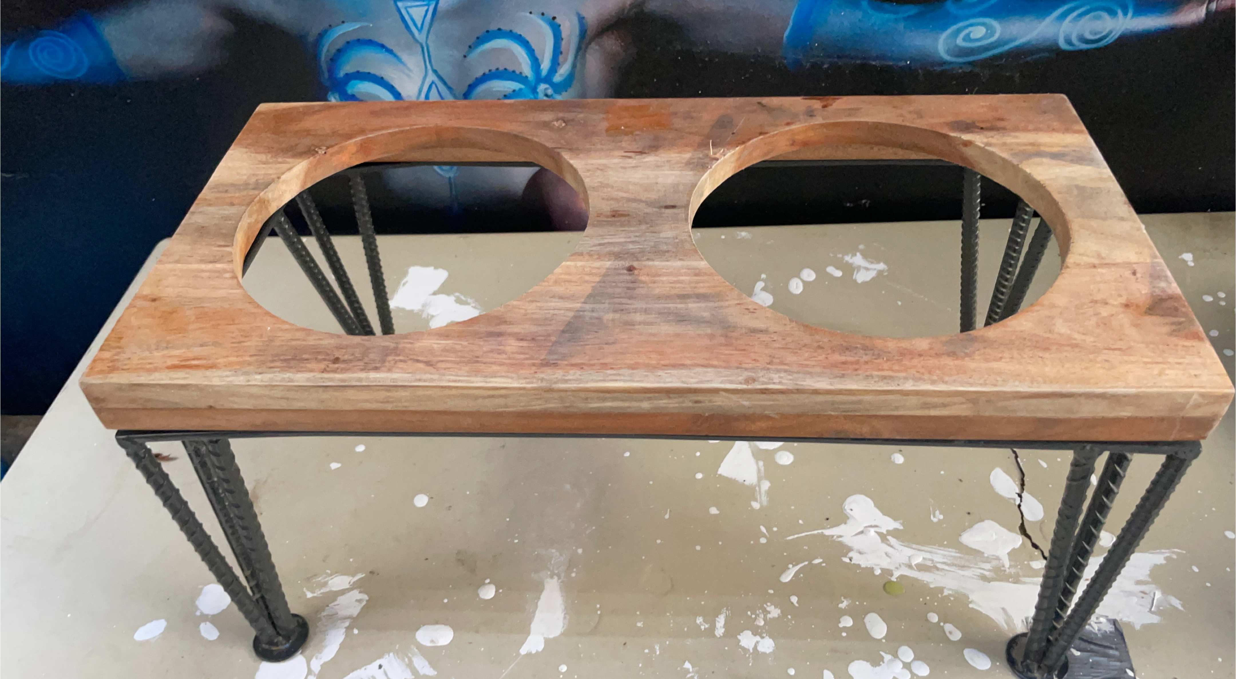 Wooden Double Dog Bowl Stand thumbnail