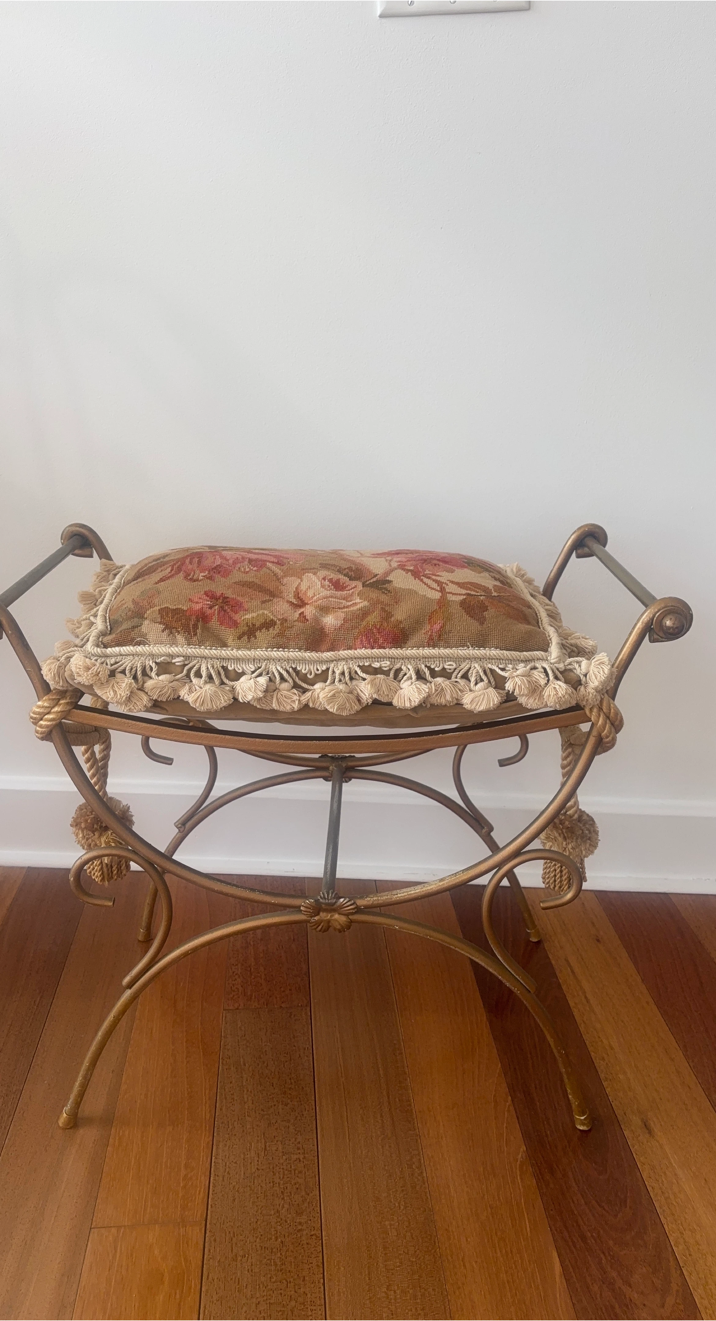 Vintage Floral Needlepoint Ottoman Bench thumbnail