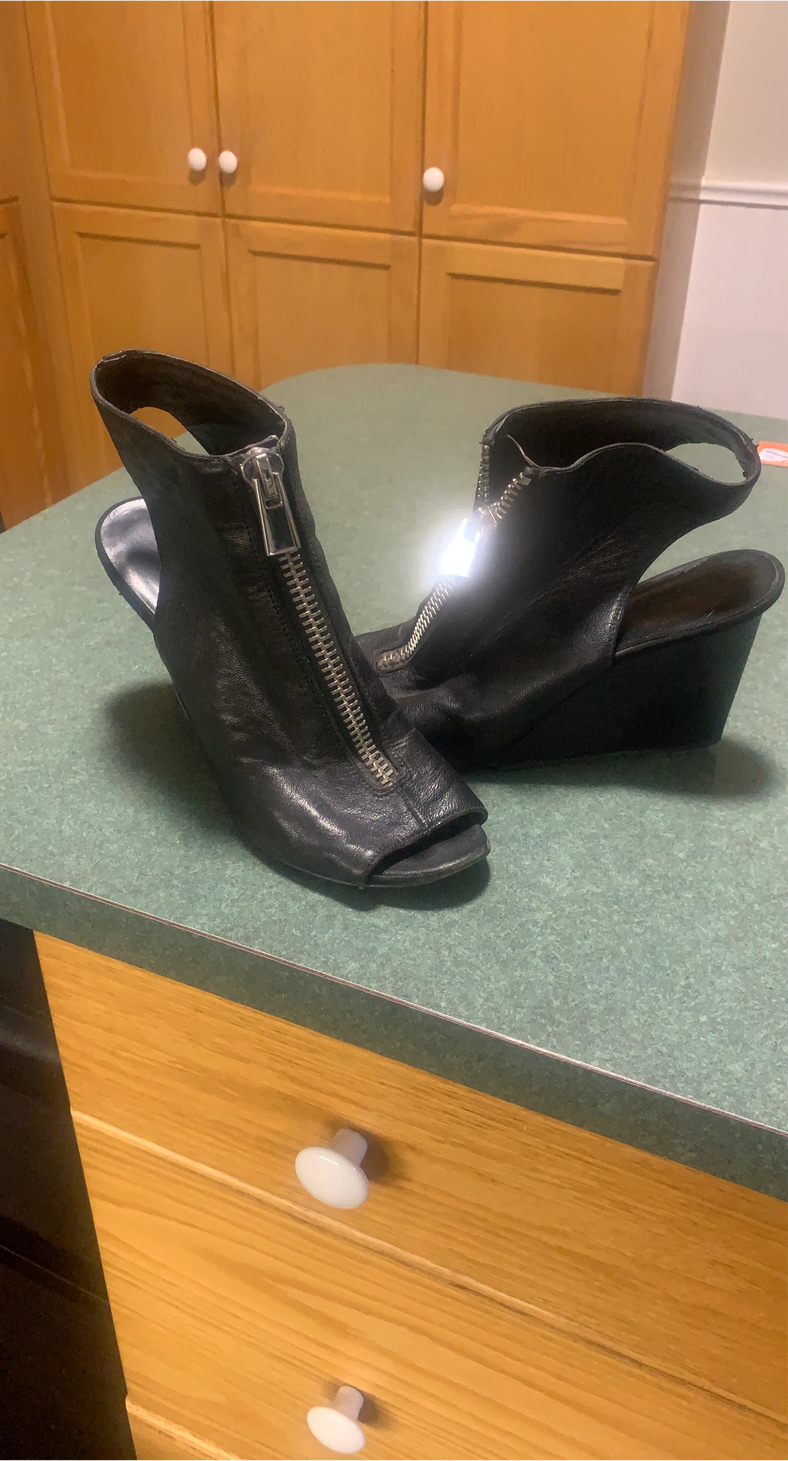 Black Peep-Toe Wedge Heels thumbnail