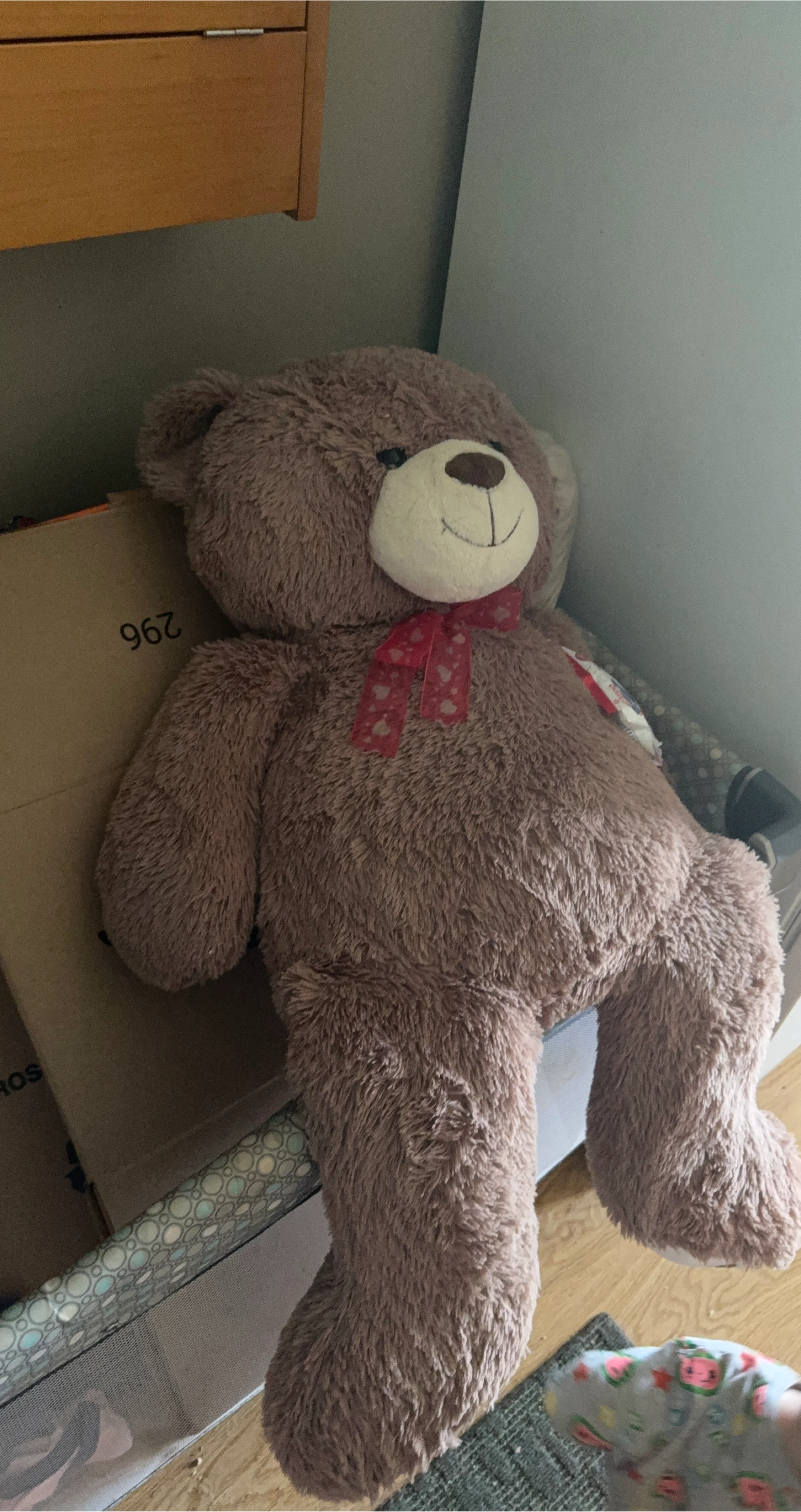 Large Brown Teddy Bear with Red Ribbon thumbnail