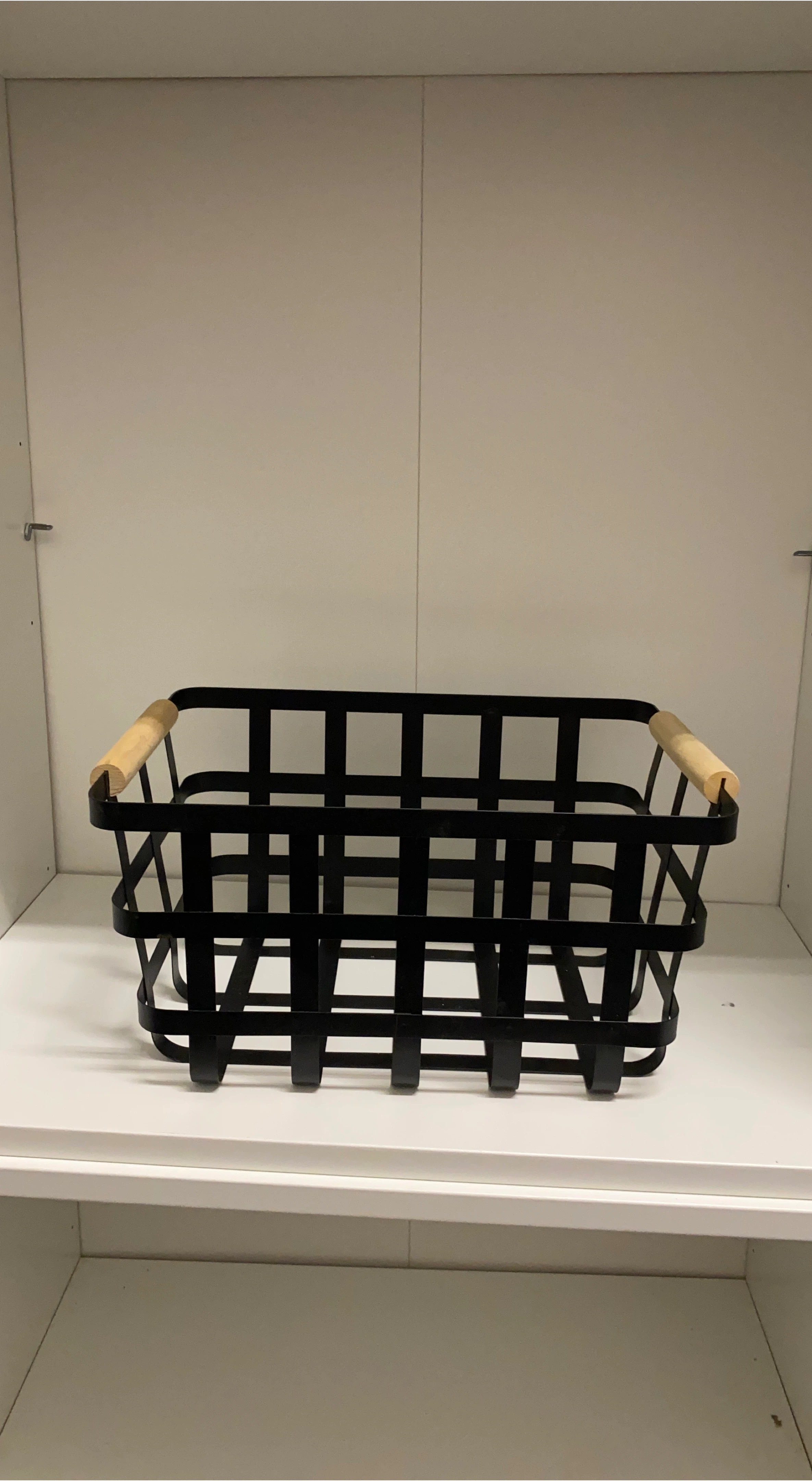 Black Metal Basket with Wood Handles thumbnail